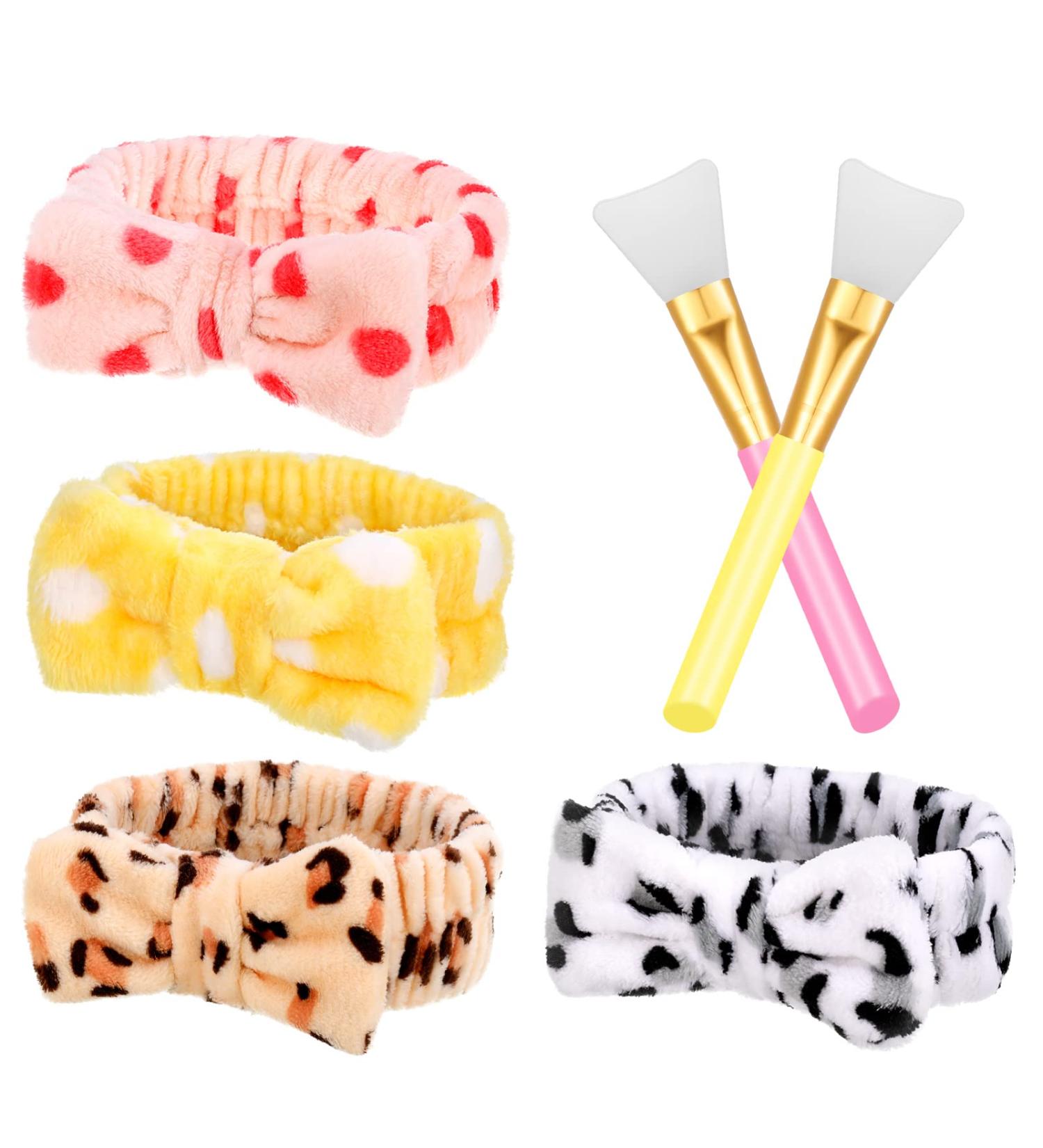 Tonyg-P 4 STE SPA Headband & Makeup Brush Set - Soft Coral Fleece Elastic Bowknot Ideal for Women's Shower Face Wash & Skincare - Buy Online on GoSupps.com