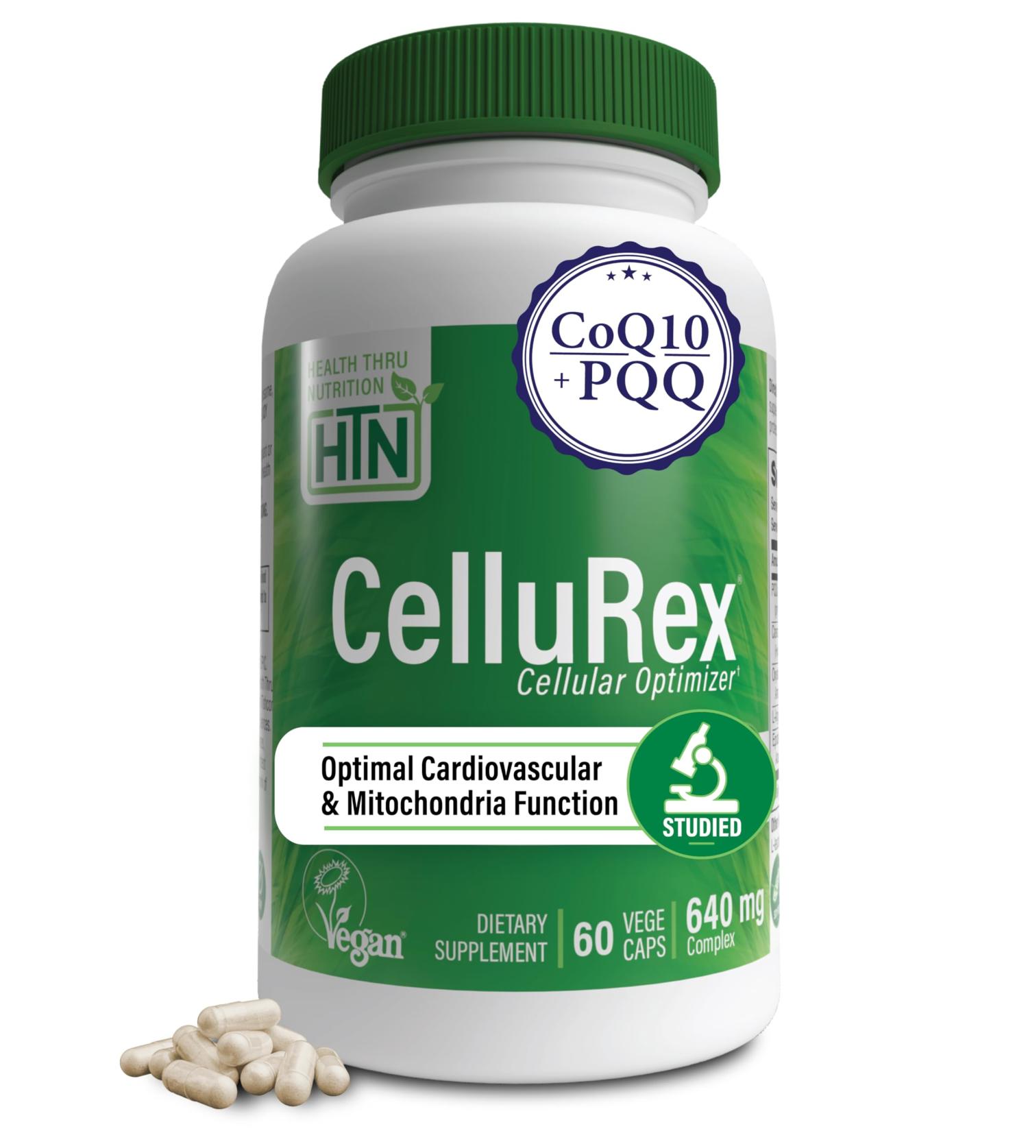 Health Thru Nutrition CoQ10 Plus PQQ and Red Spinach | Cellurex | Cellular Optimizer for Brain Circulation Energy and Mitochondria Function Support | Certified Vegan | Non-GMO (Pack of 60) - Buy Online on GoSupps.com