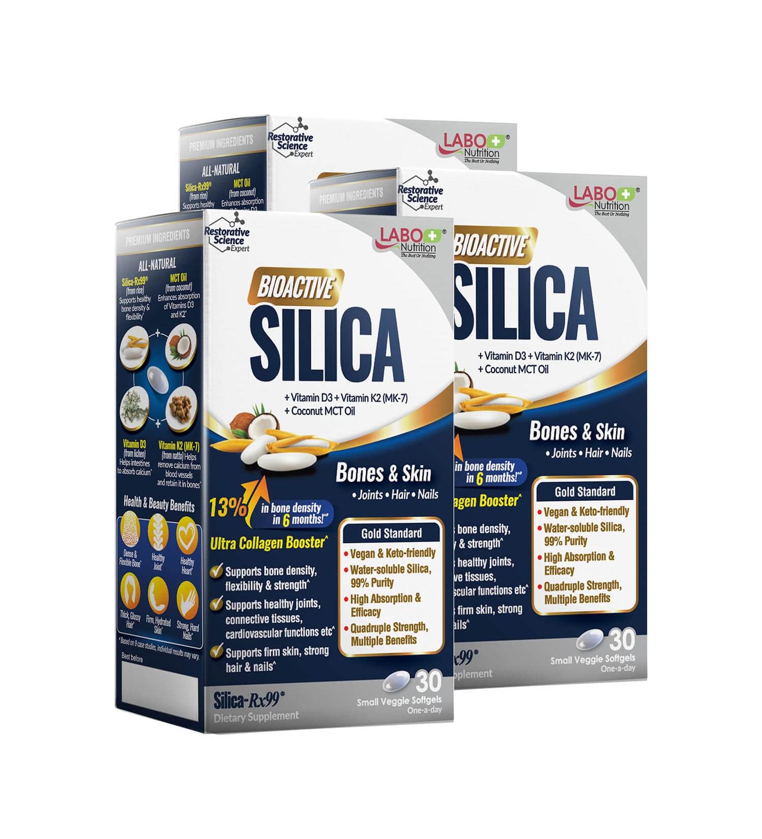 LABO Nutrition Bioactive Silica 99% Purity - 42mg Silicon Per Serving - Collagen Generator for Joint, Bone, Skin, Hair & Nails - 30sx3 - Buy Online on GoSupps.com