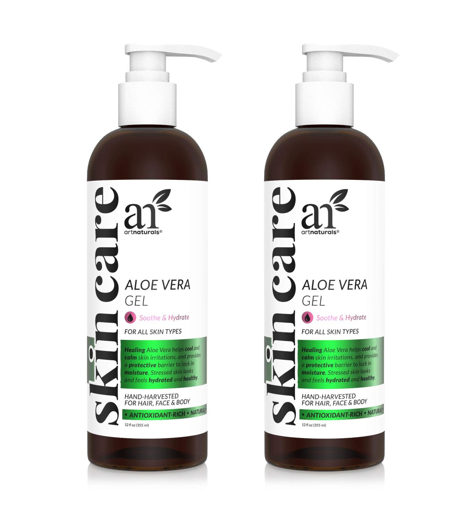 ArtNaturals Aloe Vera Gel 100% Pure Cold Pressed - 2 Pack x 12oz - Raw Natural Moisturizer for Skin, Hand, Face & Hair - Buy Online on GoSupps.com
