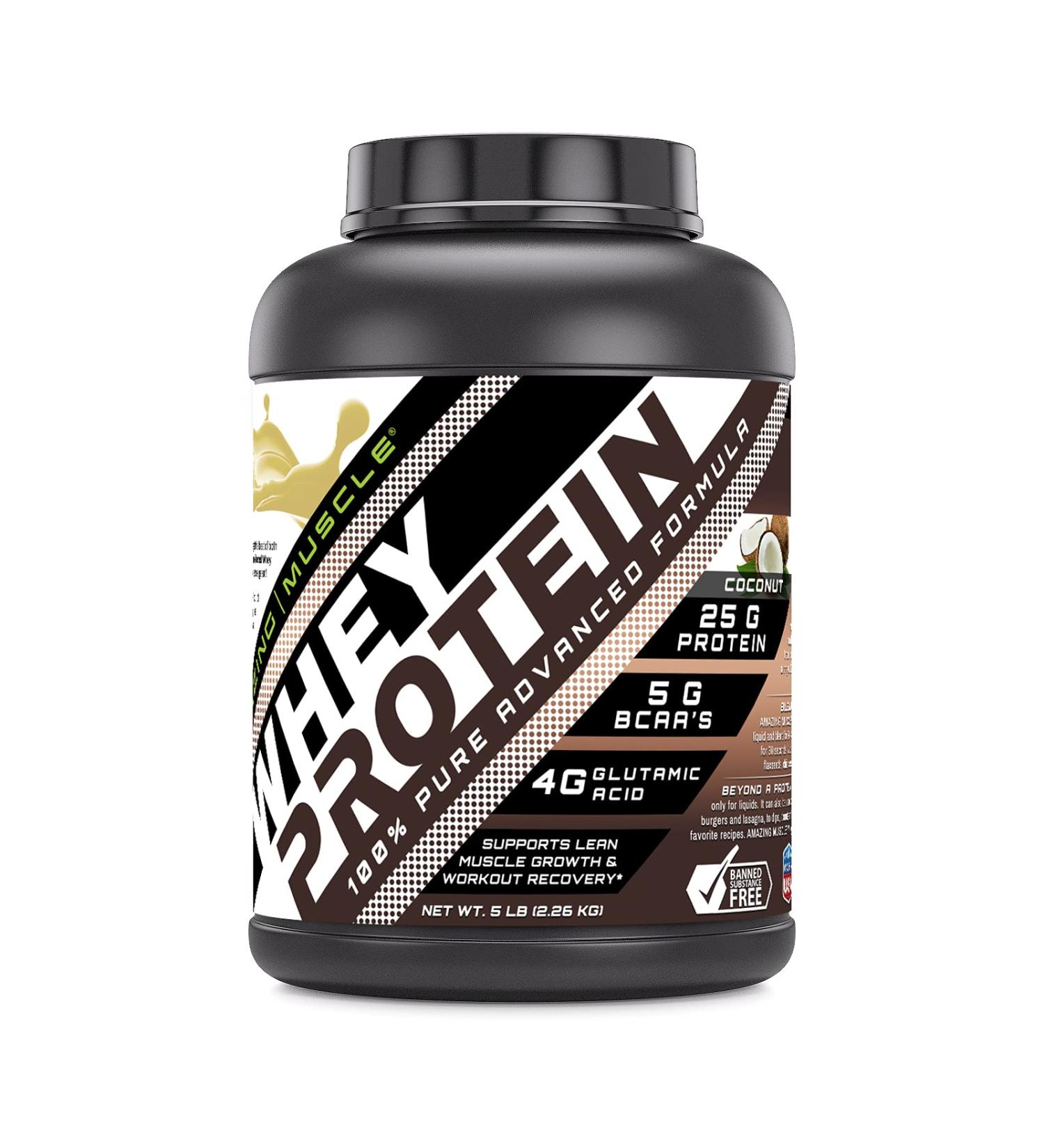 Amazing Muscle 100% Whey Protein Powder *Advanced Formula with Whey Protein Isolate as a Primary Ingredient Along with Ultra Filtered Whey Protein Concentrate (Coconut 5 Lb)