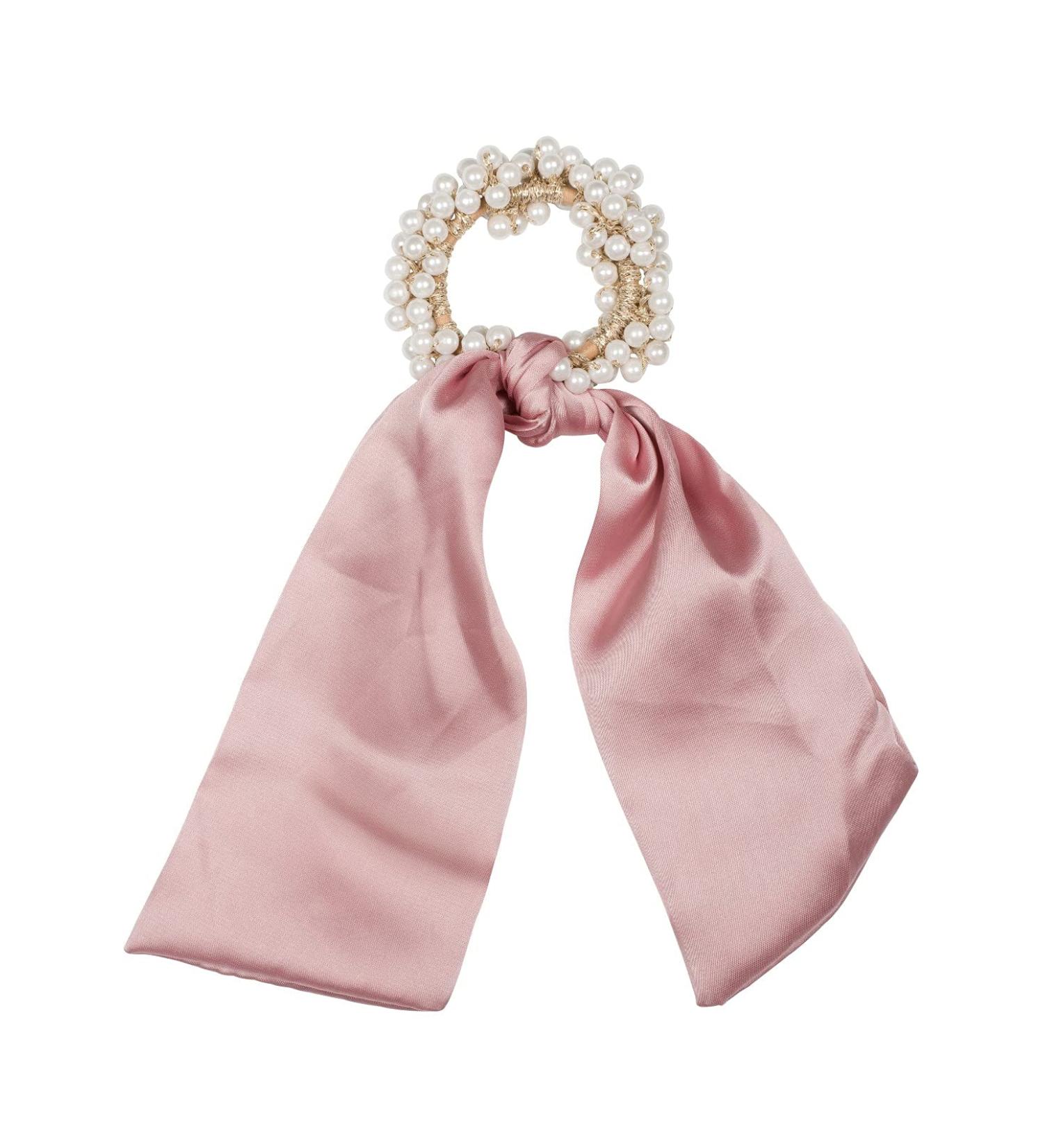 styleBREAKER Ladies Pearl Hair Tie with Satin Bow | Elastic Scrunchie & Ponytail Holder in Old Rose - Perfect for Elegant Hairstyles - Buy Online on GoSupps.com