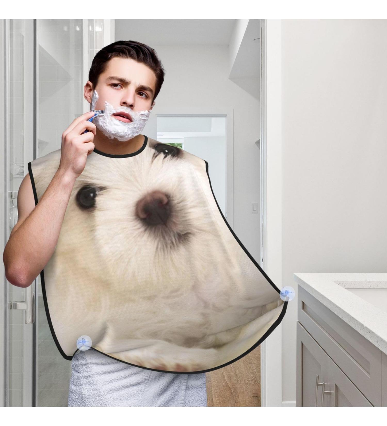 Cute Maltese Puppy Beard Bib Hair Catcher - Men's Shaving Apron Gift for Father's Day Anniversaries Valentine's & Christmas - Buy Online on GoSupps.com