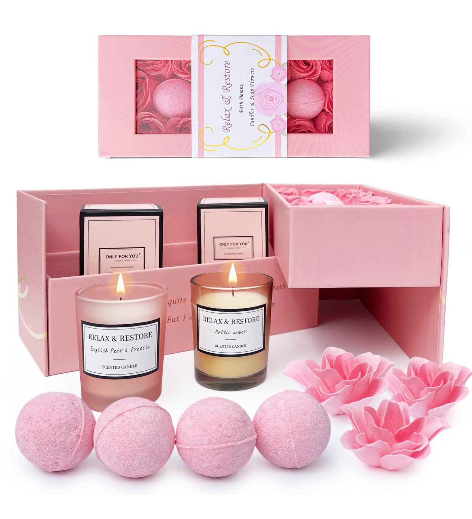 Empire 20pcs Scented Candles & Bath Bombs Set - Birthday Gifts for Her with Rose Soap Flowers - Buy Online on GoSupps.com