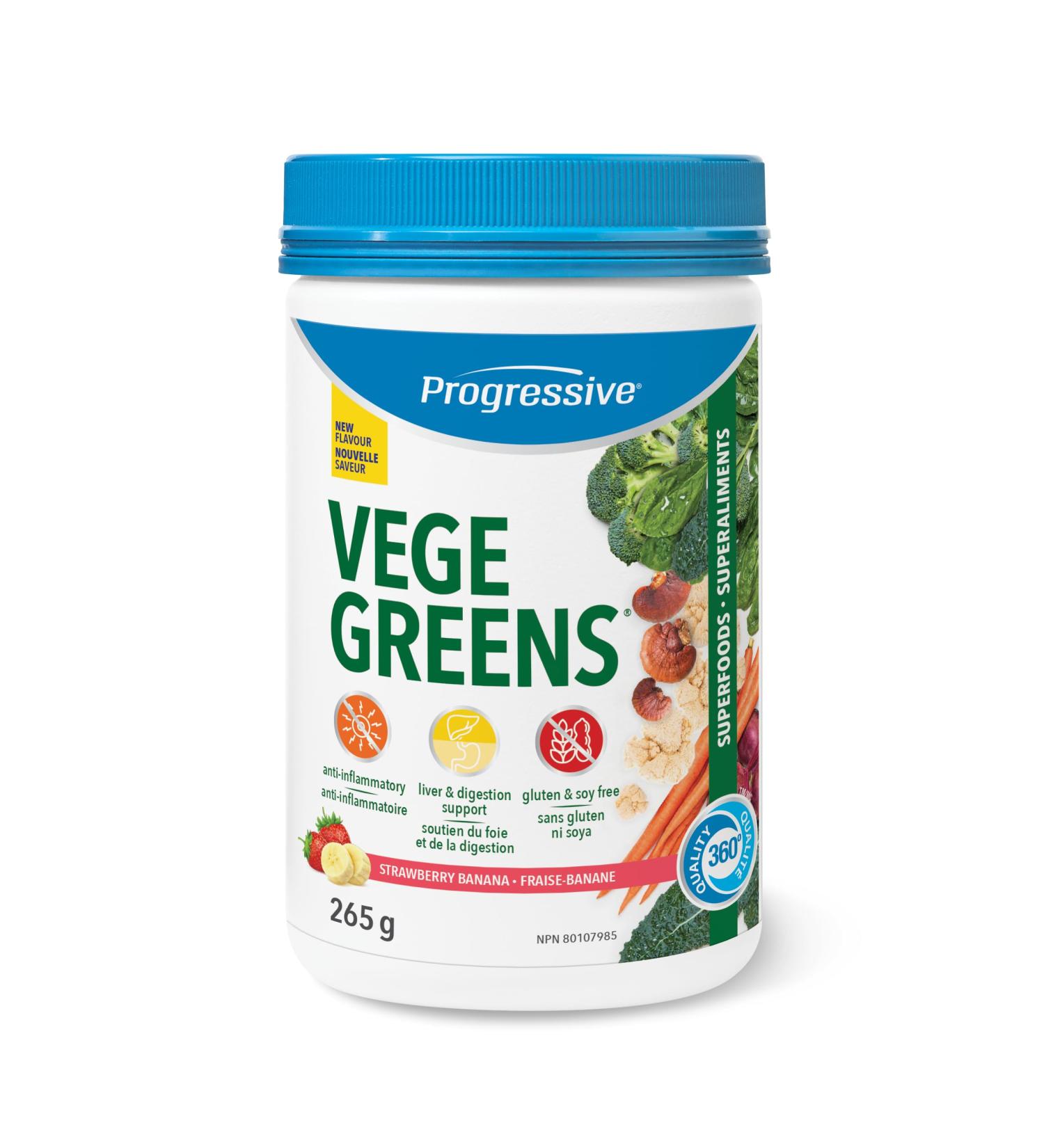 Progressive Vegegreens Strawberry Banana Flavour 265 g Anti-Inflammatory plus Liver & Digestion Support Strawberry Banana 265 g - Buy Online on GoSupps.com