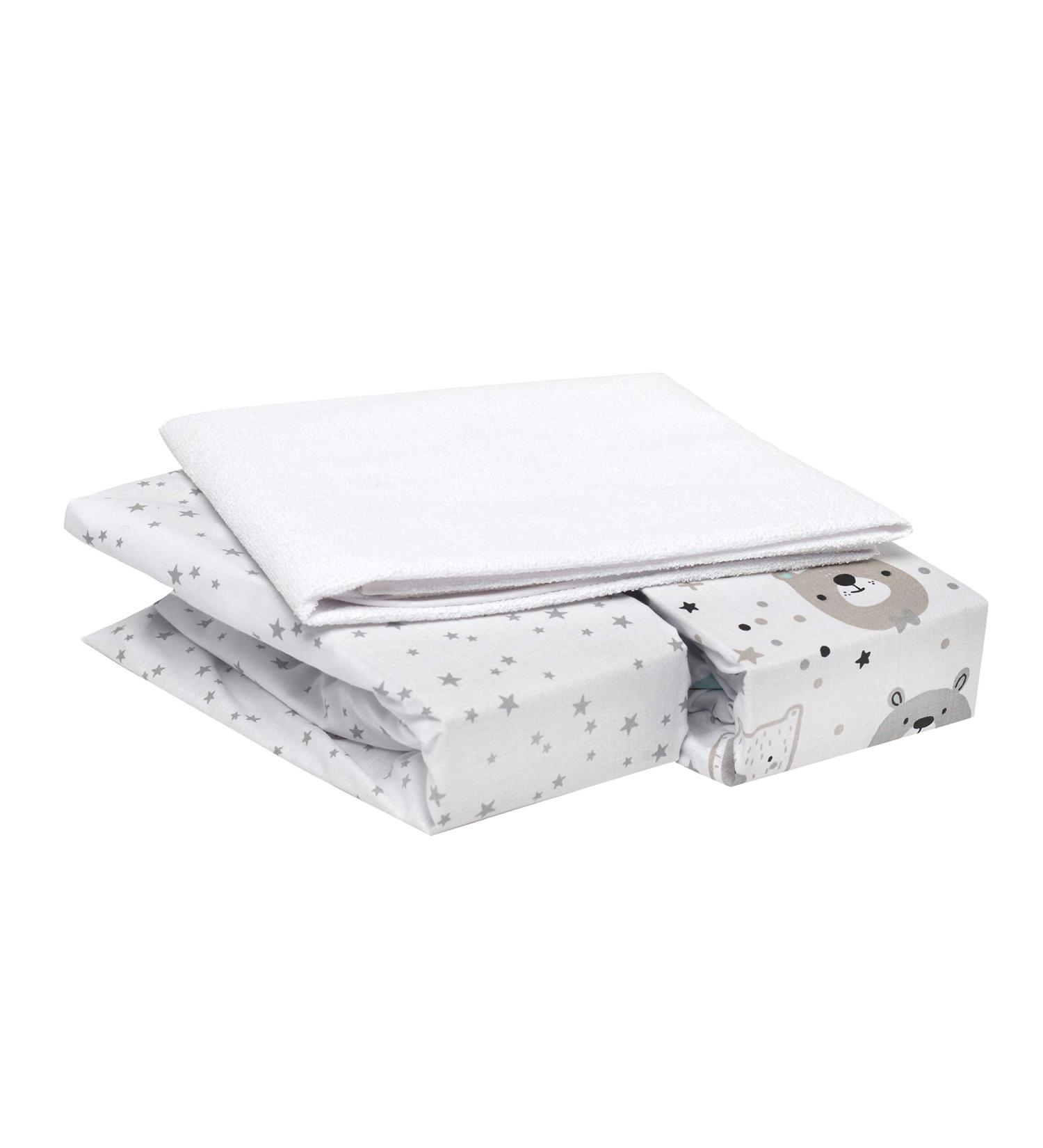Flyideas 90x55 cm Fertilizer Sheets (3 pcs) - 100% Certified Cotton + Waterproof Mattress Sauce for Baby Beds - Cute Bears Design - Buy Online on GoSupps.com