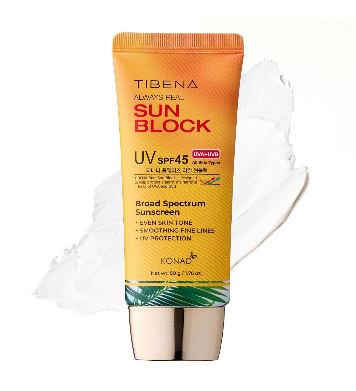 TIBENA Always Real Sun Block SPF 45 Lightweight Korean Face Sunscreen for Daily UV Protection | No White Cast | For Sensitive Oily & Acne-Prone Skin | Non-Greasy Fragrance-Free | 60g - Buy Online on GoSupps.com