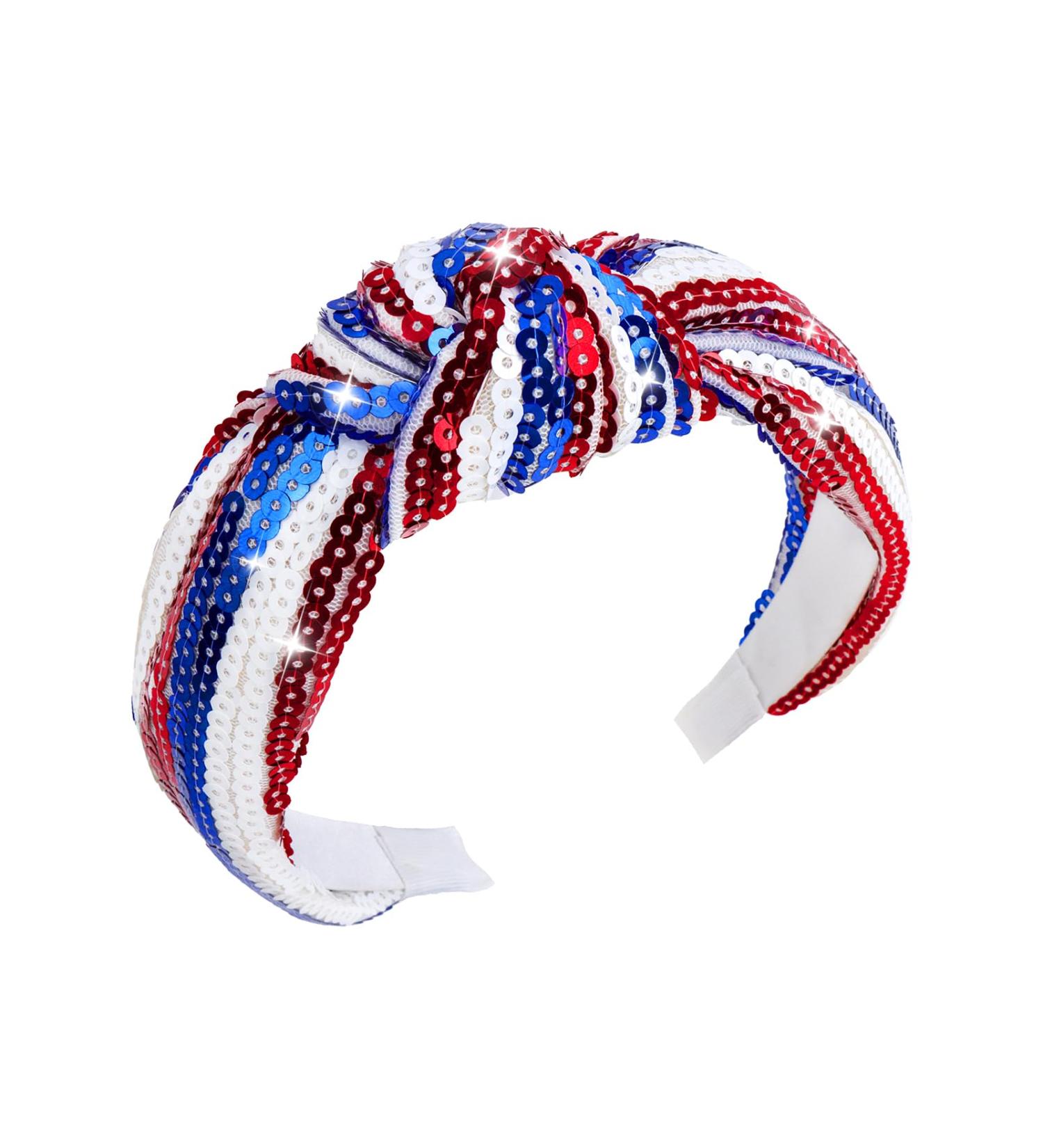 Lanmerry Knotted Headband for Women's Hair 4th of July Hair Accessories Thick Headbands Sequins Kids Headbands Hair Bands Sparkly Headbands Girls Fashion Gifts 0-Red White Blue - Buy Online on GoSupps.com