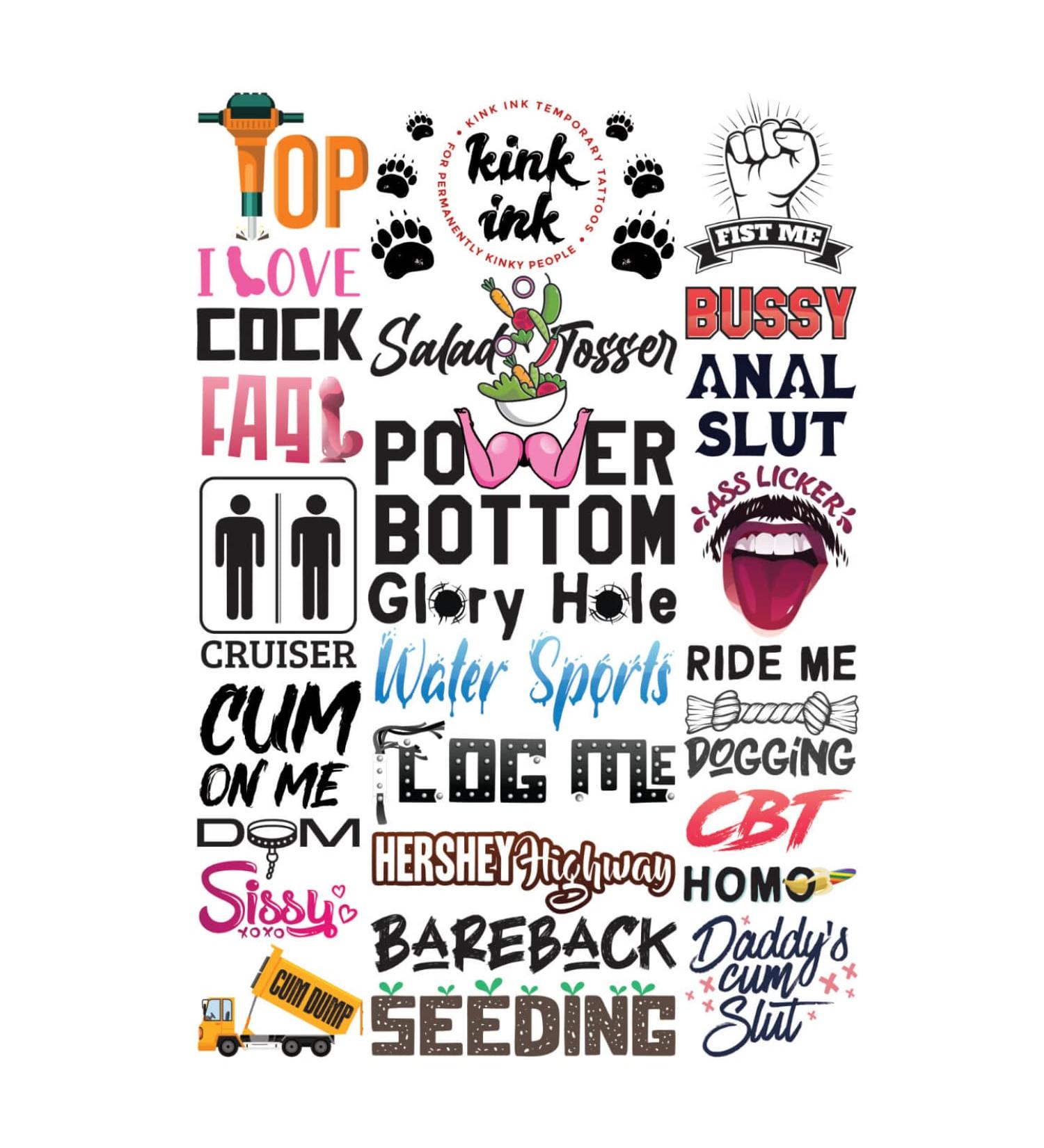 Kink Ink - 26 x Male Gay Cuck Pride LGBTQ+ Temporary Tattoo Sexy Kinky Sticker
