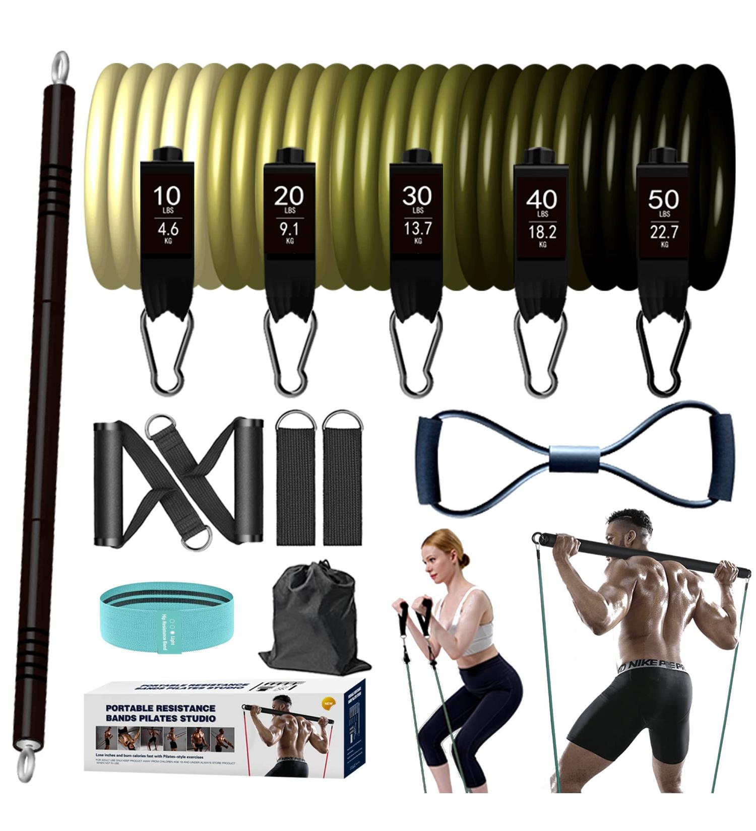 KRIXAM Pilates Bar Kit with 150lbs Resistance Bands - Portable Home Gym Equipment - Buy Online on GoSupps.com
