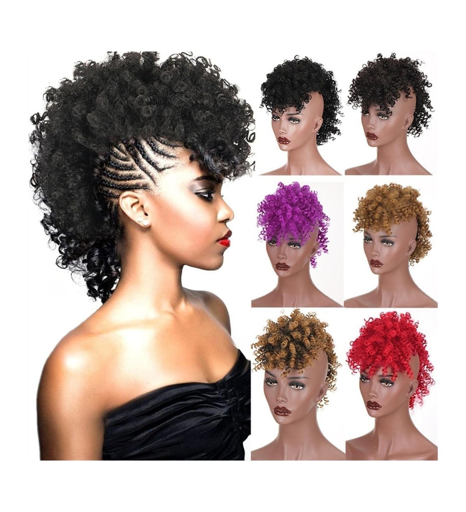 Hair Bun Hairpiece for Women Puff Afro Curly Hairpieces Mohawk Ponytails for Women Synthetic Kinky Curly Hair Bun Ponytail Extension with Bangs Wrap Updo Clip in Hair Extensions Hair Chignons(4) - Buy Online on GoSupps.com