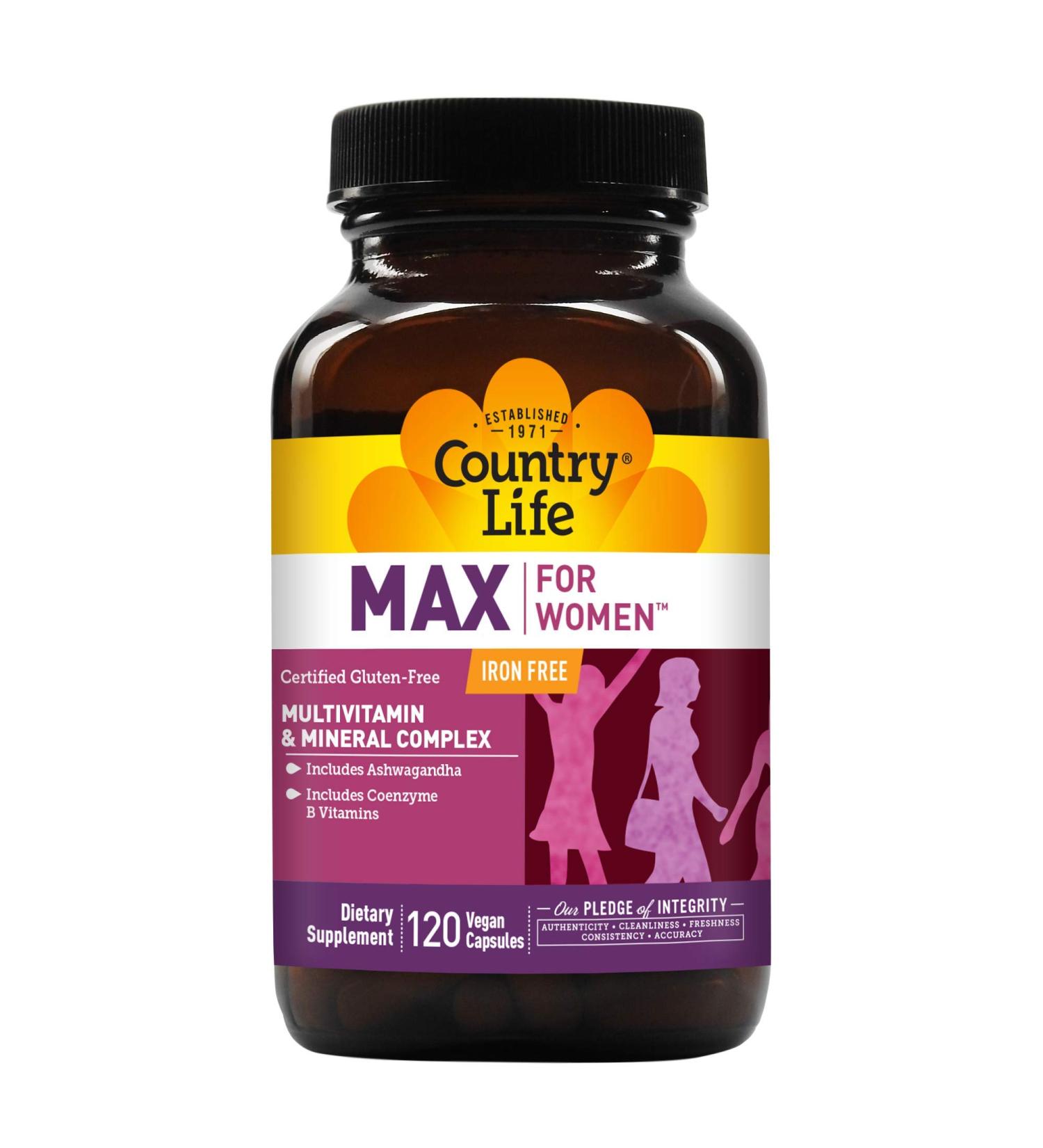 Country Life Max for Women - Iron-Free Multivitamin & Mineral Complex - 120 Veggie Capsules - Buy Online on GoSupps.com