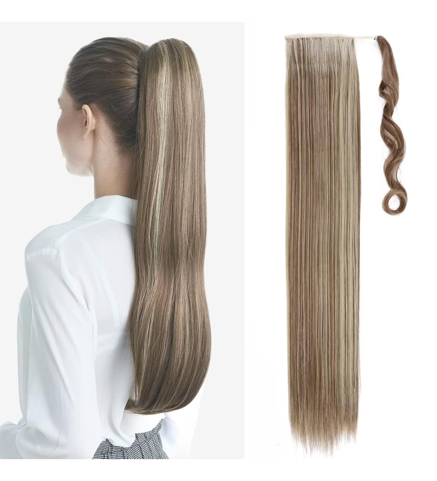 Tess Ponytail Extension Balayage 60cm - Light Brown with Ash Blonde Smooth Braid 90g Long Hair Extension - Buy Online on GoSupps.com