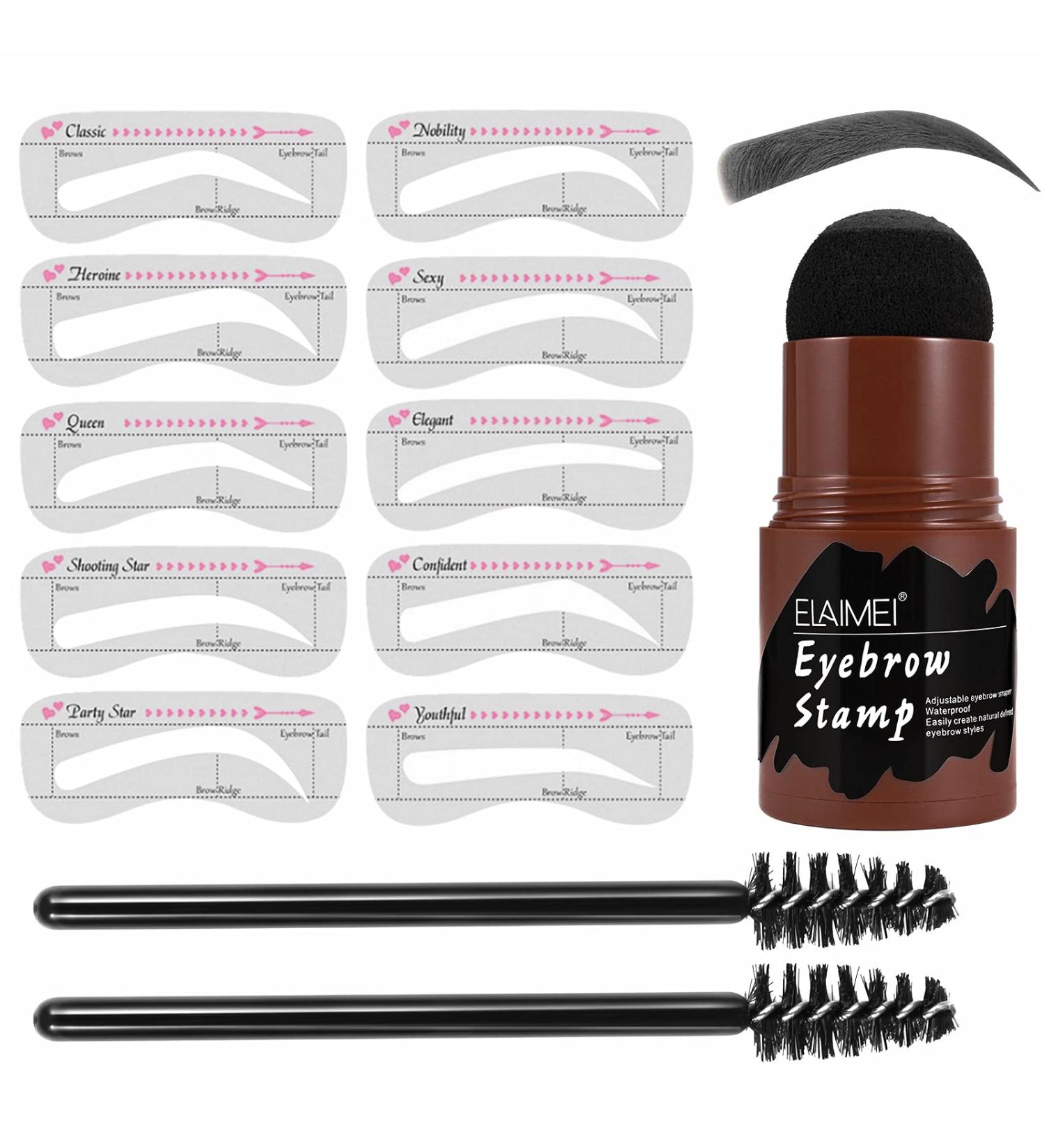 Eyebrow Stamp Stencil Kit (Black) - 10 Reusable Stencils, 2 Brushes - Waterproof Hairline Shadow Powder - Buy Online on GoSupps.com