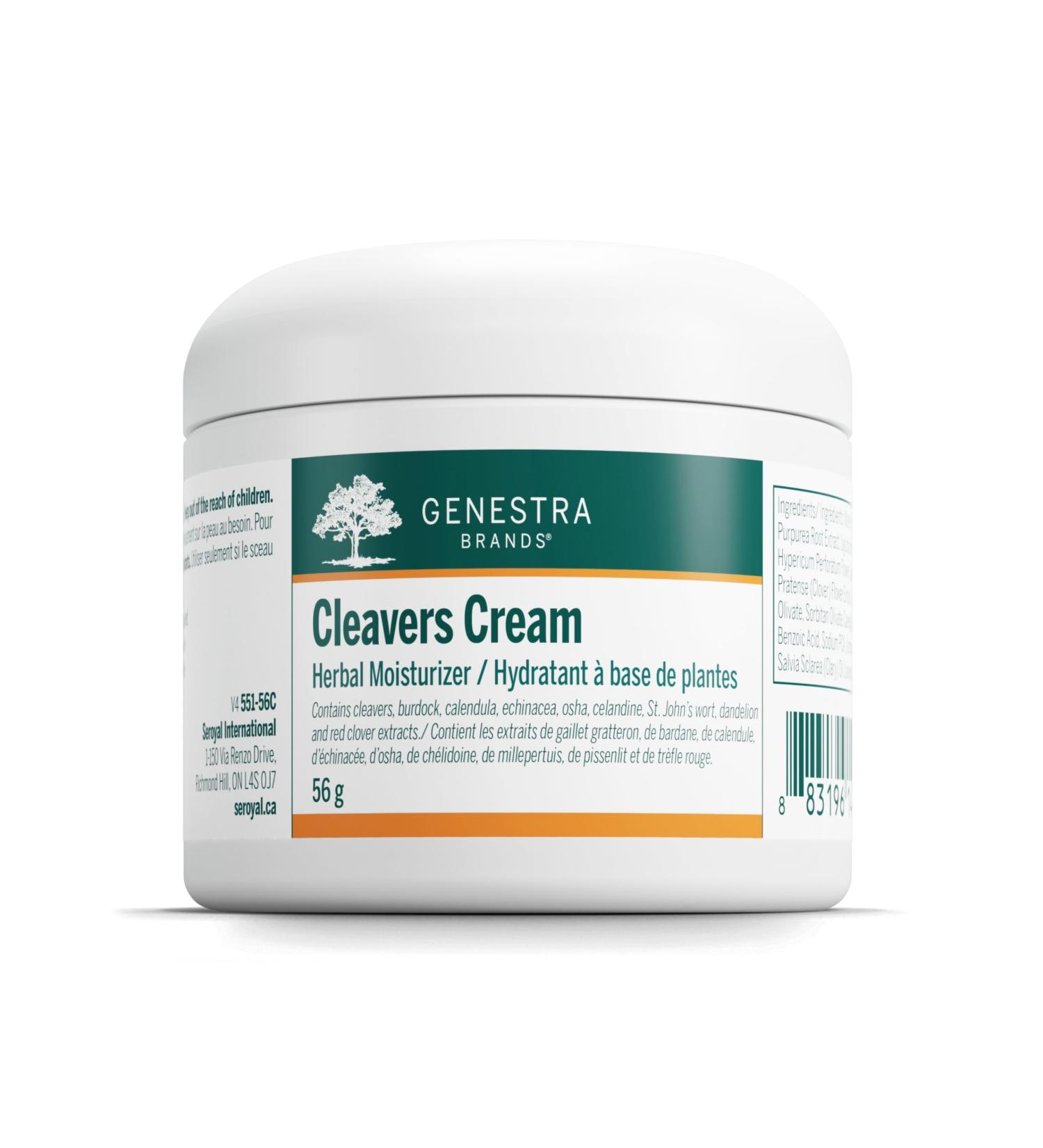 Genestra Brands - Cleavers Cream - Herbal Moisturizer with Burdock Calendula Echinacea Osha Cleavers Celandine St. John's Wort Dandelion and Red Clover Extracts - 56 Grams Cream - Buy Online on GoSupps.com