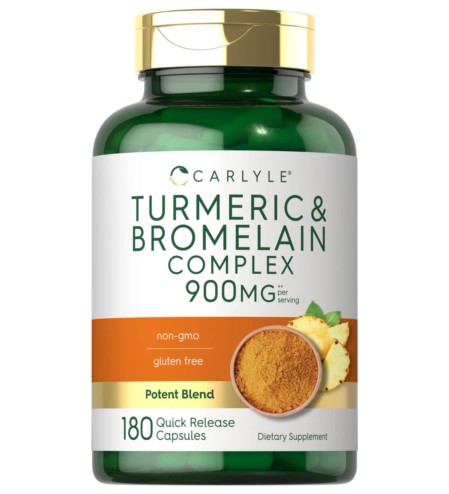 Carlyle Turmeric and Bromelain Supplement 900mg - 180 Capsules | Curcumin Complex, Non-GMO, Gluten Free - Buy Online on GoSupps.com