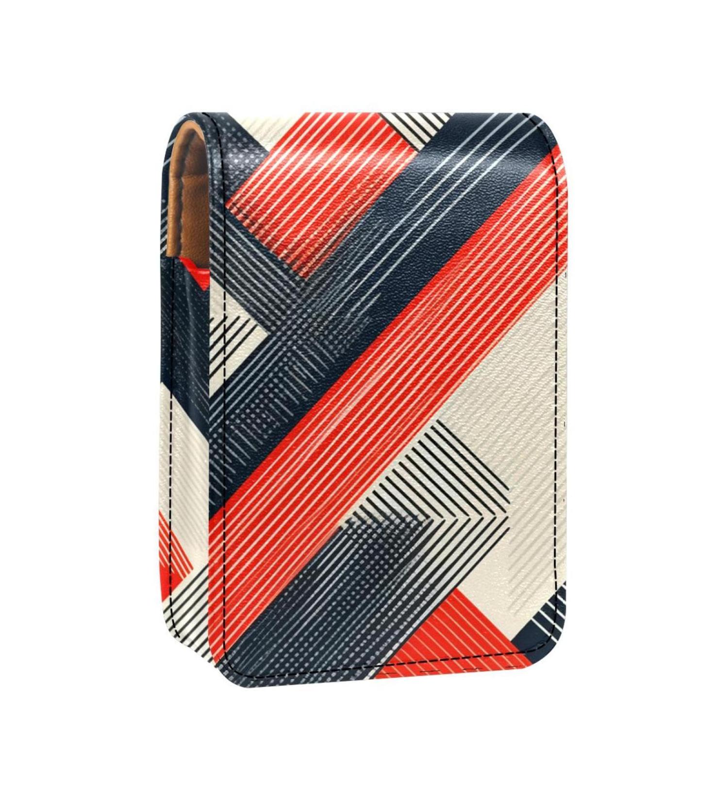 Travel Lipstick Organizer Case | Portable Makeup Bag with Mirror | Vintage Striped Geometric - Shop Now - Buy Online on GoSupps.com