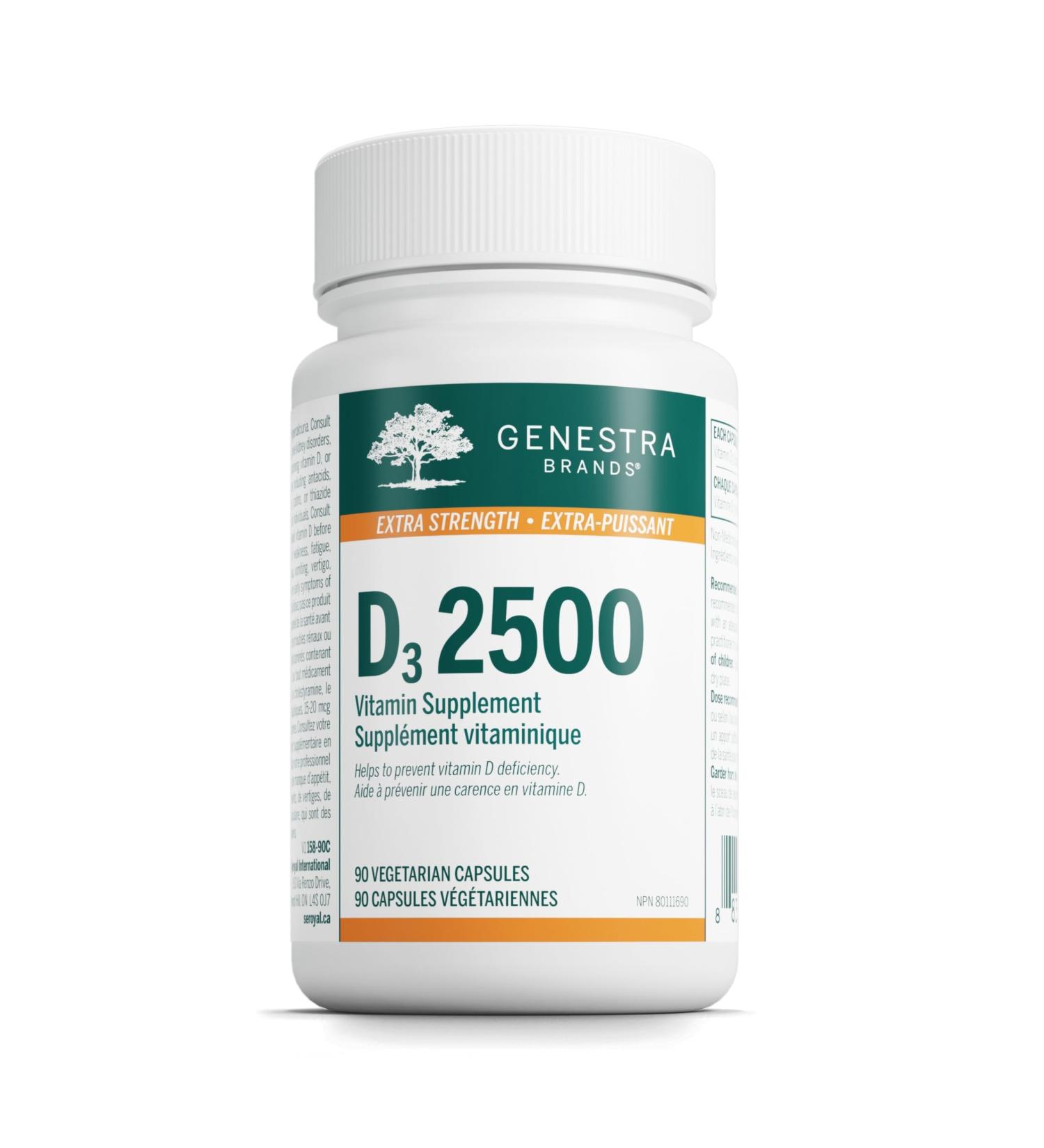 Genestra Brands D3 2500 | Supports Immune Function and Development of Bones and Teeth* | 90 Vegetarian Capsules - Buy Online on GoSupps.com
