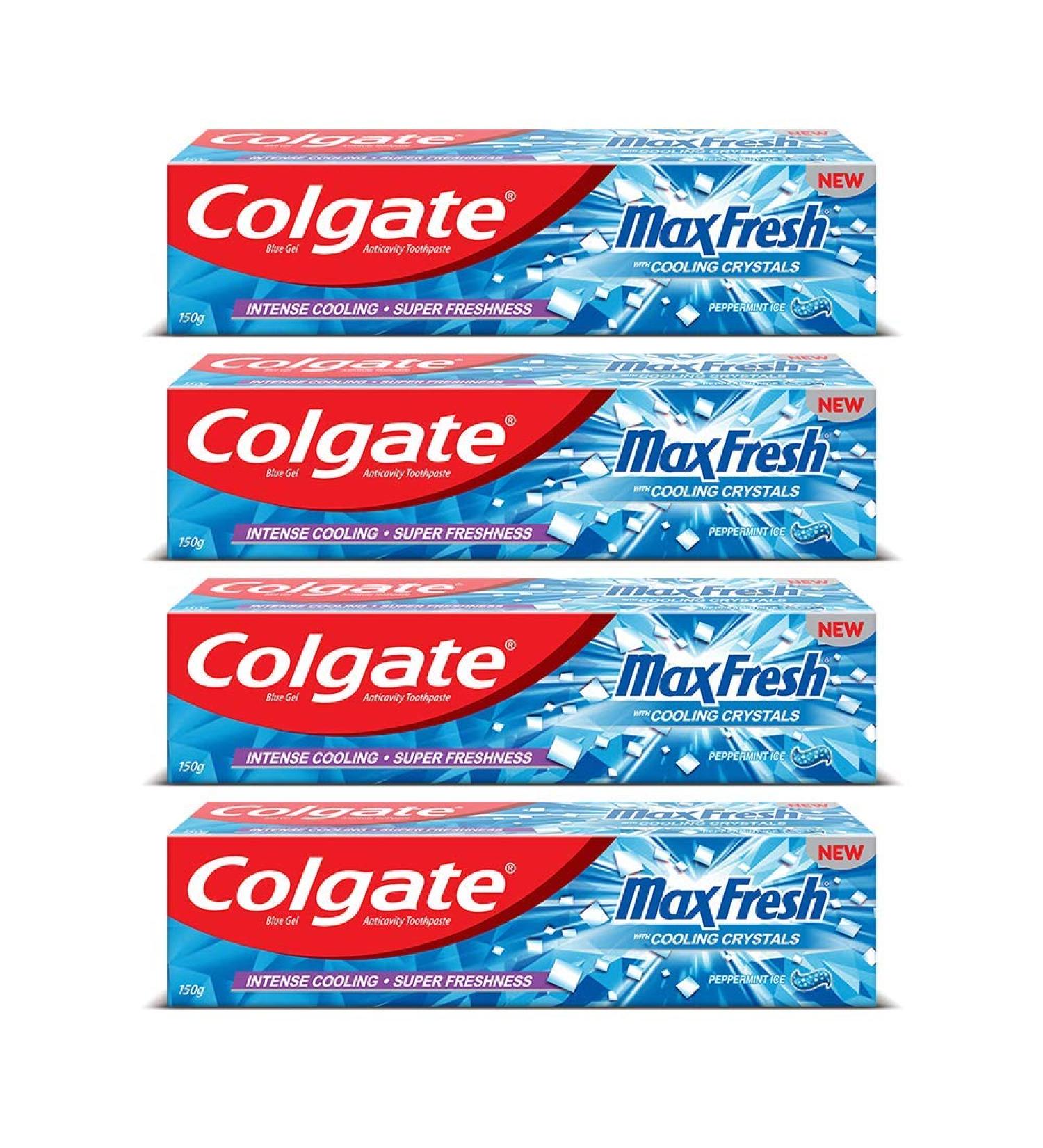 Colgate MaxFresh Toothpaste Blue Gel Paste with Menthol for Super Fresh Breath 600g 150g X 4 (Peppermint Ice) - Buy Online on GoSupps.com