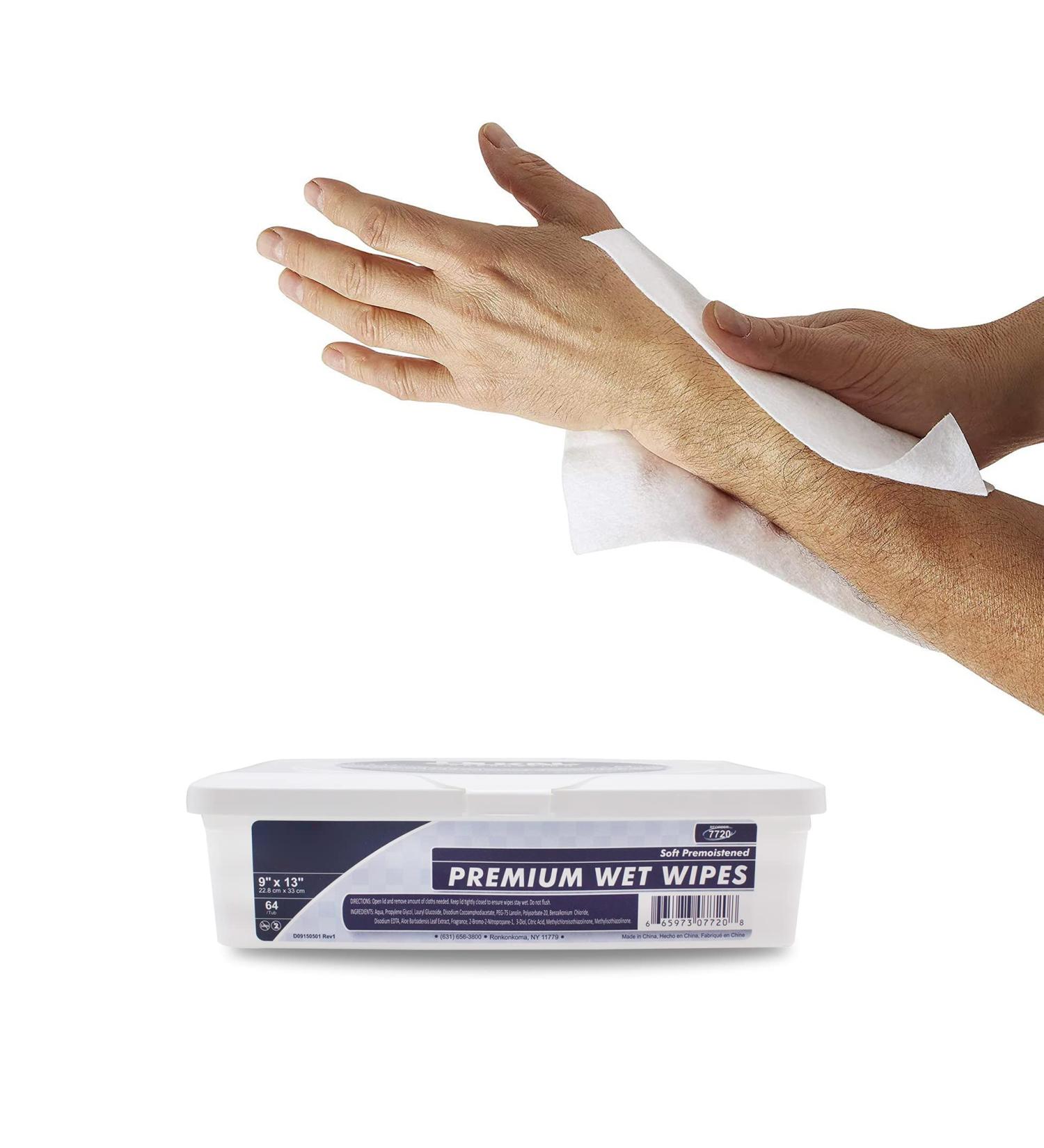 Dukal Wet Wipes 64 Pack: Pre-Moistened Hand Cleaning Wipes with Aloe and Lanolin - Disposable Adult Body Wipes - Mild Fresh Scent - 9 x 13 in Hard Tub - Shower Wipes - Buy Online on GoSupps.com