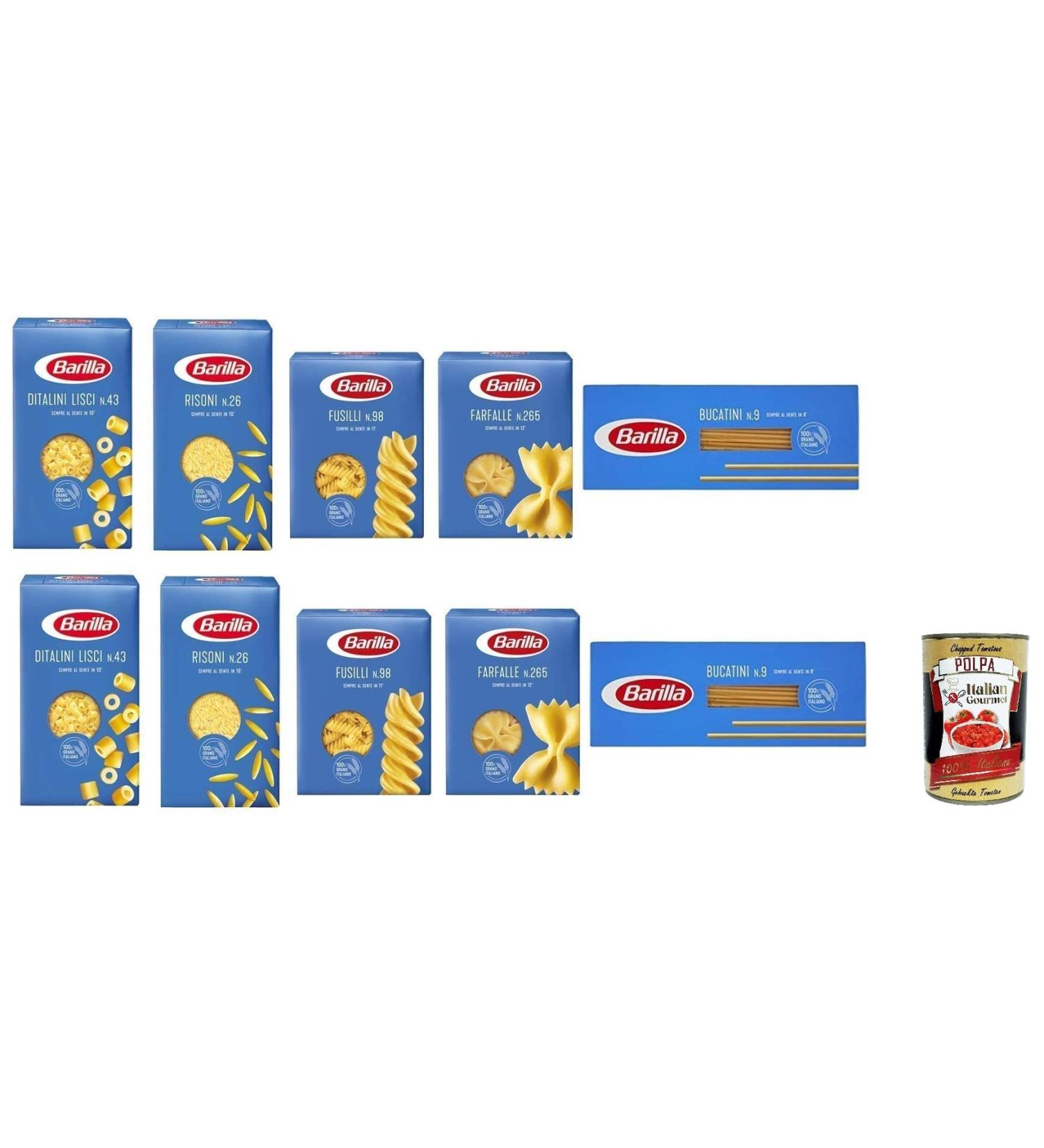  Italian Gourmet E.R. Italian Barilla Pasta (10 x 500 g) 5 Pasta Types (Bucatini-Fusilli-Risoni-Ditalini Lisci-Farfalle) + Gourmet Italian Pulpa 400 g - Buy Online on GoSupps.com
