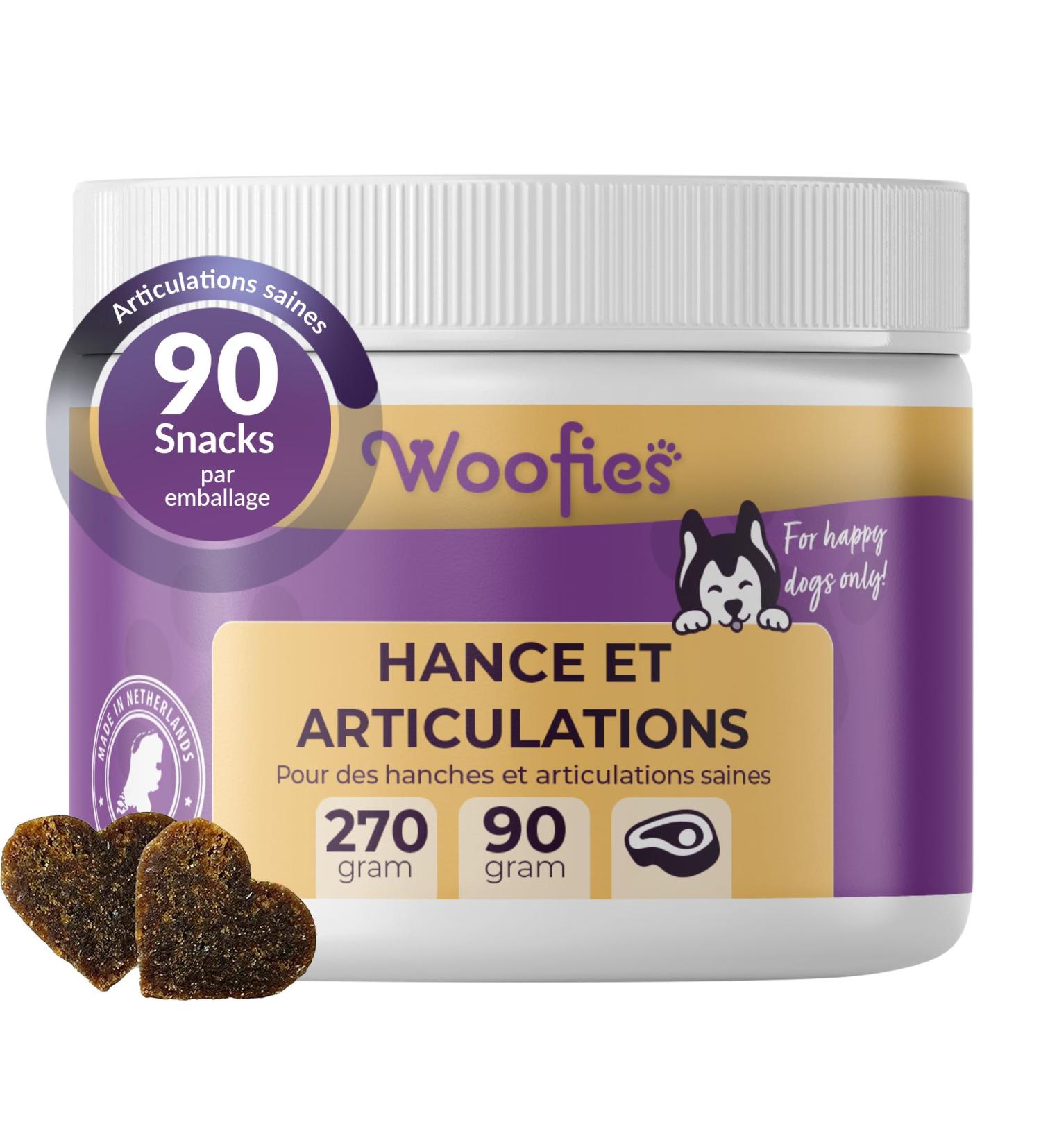 Woofies HIPS & Joint Hip and Joint Supplement for Dogs Glucosamine Boswellia Serrata Chondroitin MSM and Omega-3 Mobility Flexibility and Pain Relief 270 Natural Snacks - Buy Online on GoSupps.com