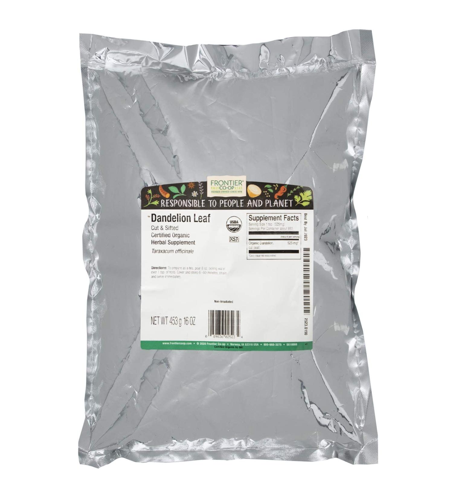 Frontier Organic Dandelion Leaf Cut & Sifted 16 oz - Natural Herbal Supplement - Buy Online on GoSupps.com