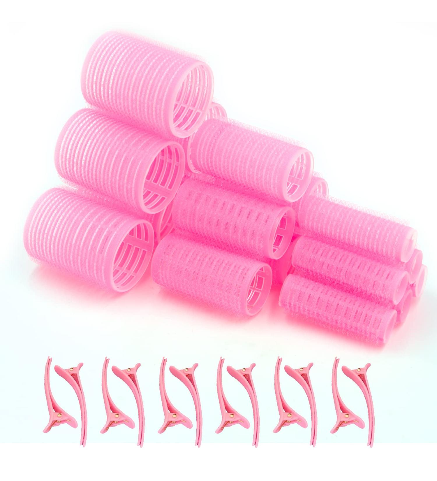 Hair Rollers with Clips 18 Pcs Self Grip Velcro Hair Rollers with 12 Pcs Duckbill Clips Hair Curlers Rollers for Long Medium Short Hair pink - Buy Online on GoSupps.com