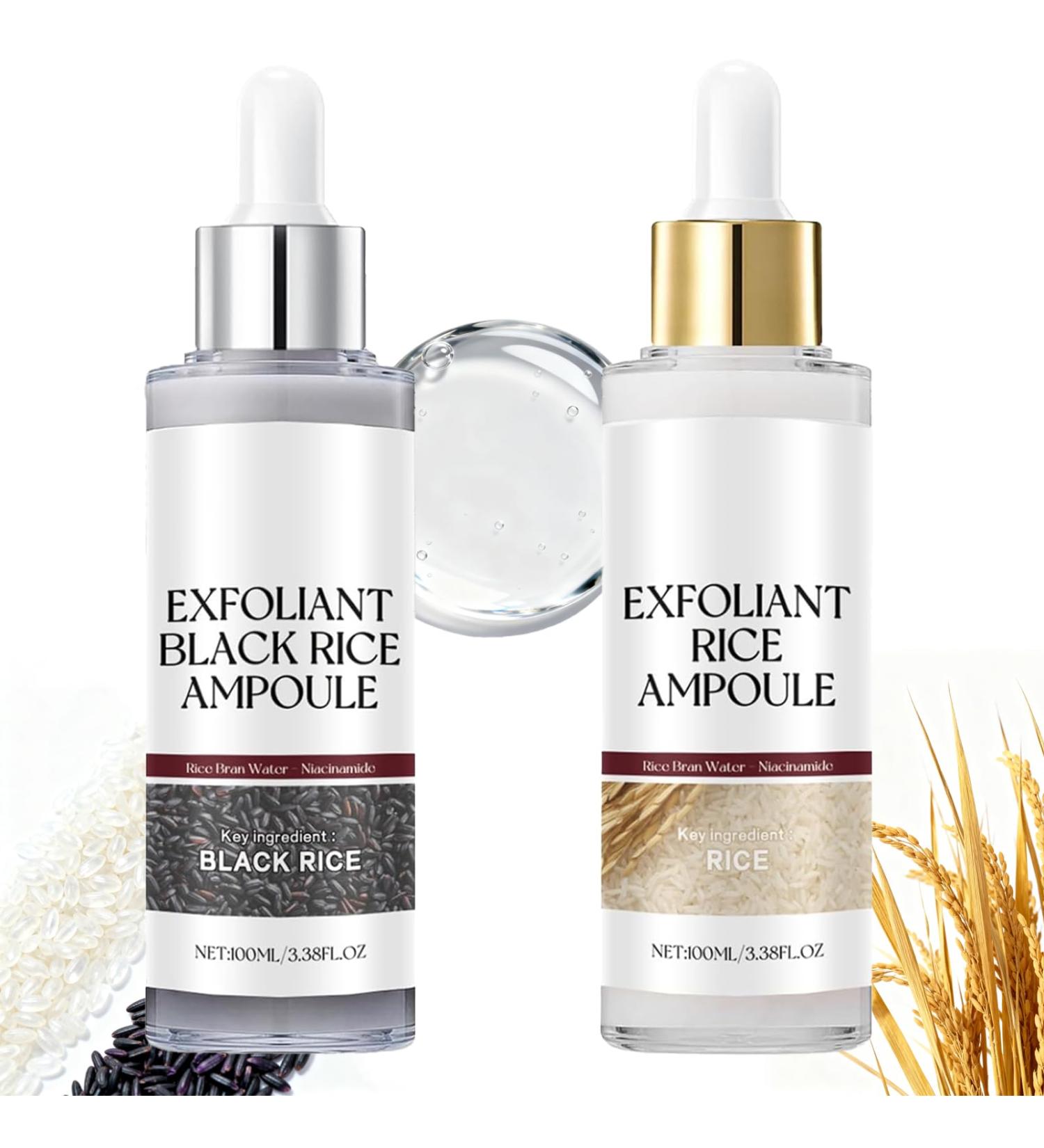 Glow Rice Ampoule Duo - 2PCS White & Black Rice Exfoliant Rice Exfoliator for Face & Body Gentle Peel to Remove Dead Skin & Blackheads Rejuvenating Hydration Rice Ampoule Exfoliant for All Skin Types Black+White 3.38 Fl Oz  - Buy Online on GoSupps.com