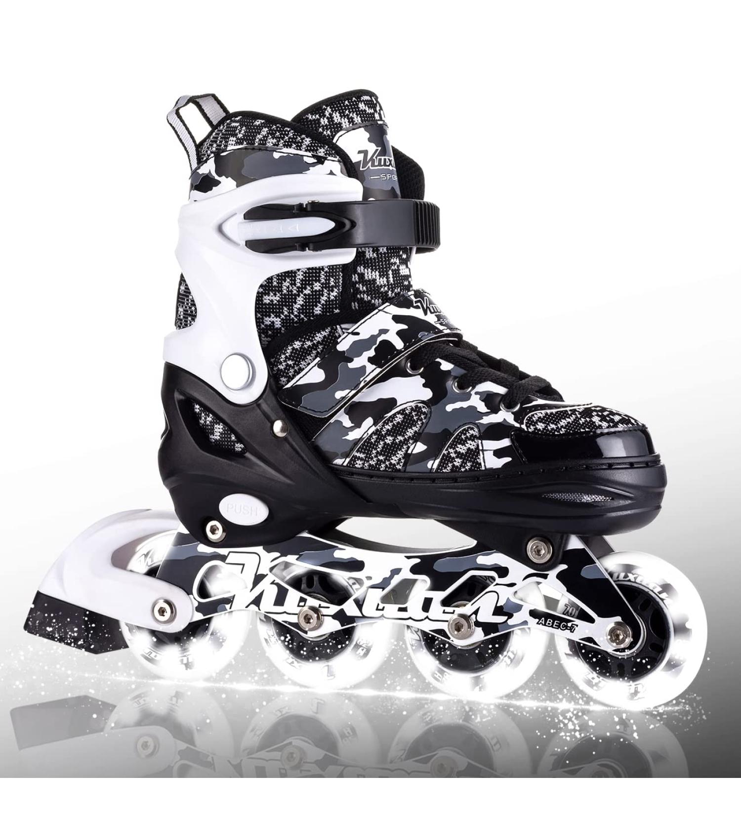 Kuxuan Adjustable Inline Skates for Kids with Light Up Wheels - Camo Roller Blades for Boys and Girls - Size Kids 3-6 US - Buy Online on GoSupps.com