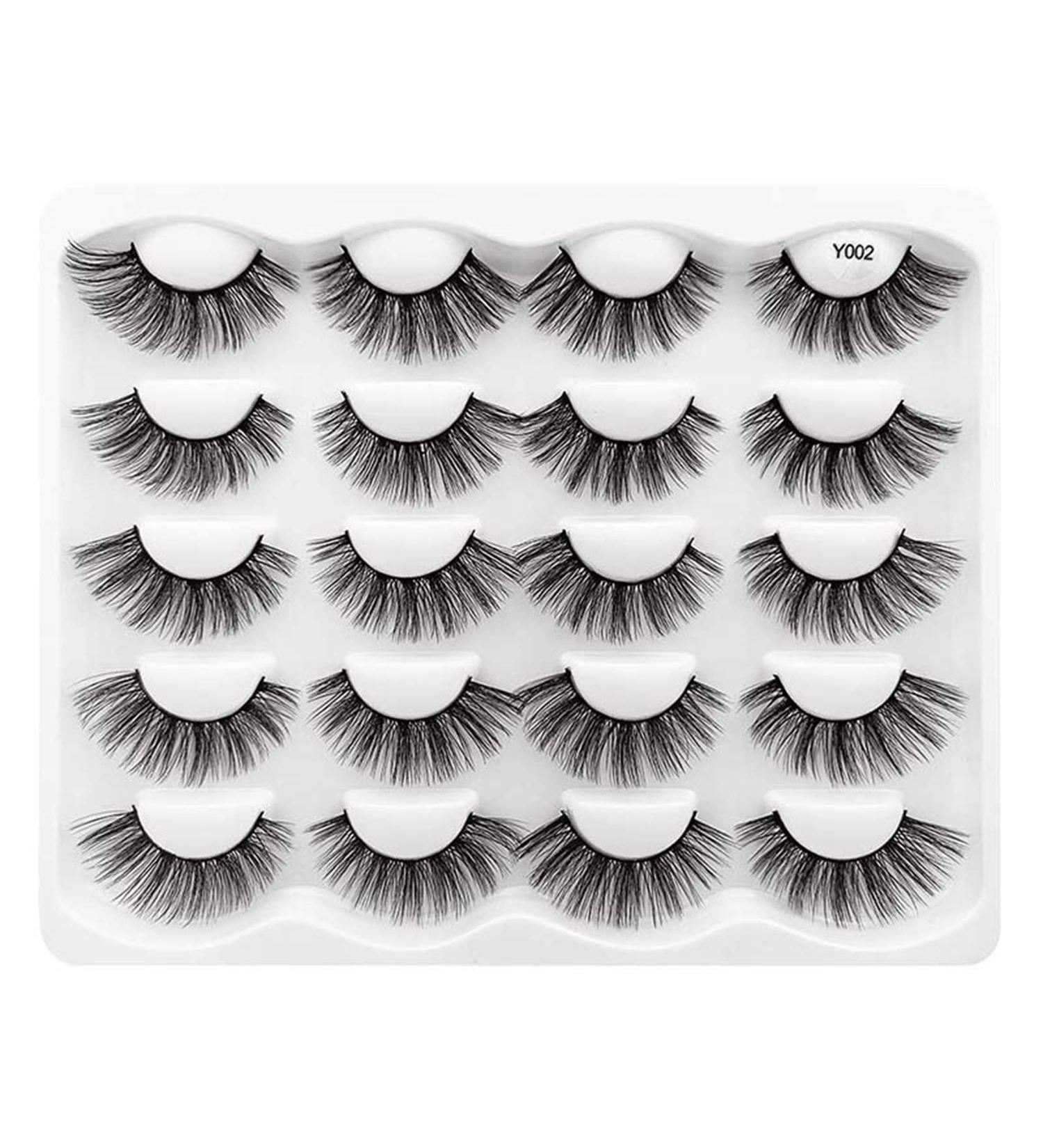 Hannahool 10 Pairs 3D Natural False Eyelashes - Reusable Fluffy Cross Faux Mink Long Stripe Lashes Y02 - Buy Online on GoSupps.com