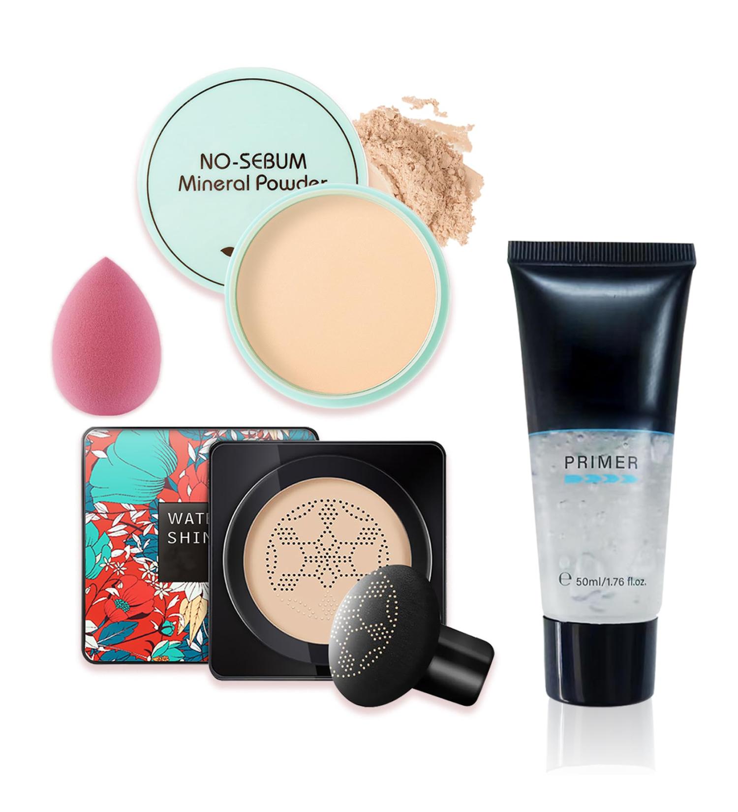 Mushroom Head Air Cushion CC Cream Full Coverage Liquid Foundation Oil Control Concealer Lasting Moisturizing BB Cream Loose Setting Face Powder Moisturizer Base Primer Makeup with Makeup Sponge - Buy Online on GoSupps.com