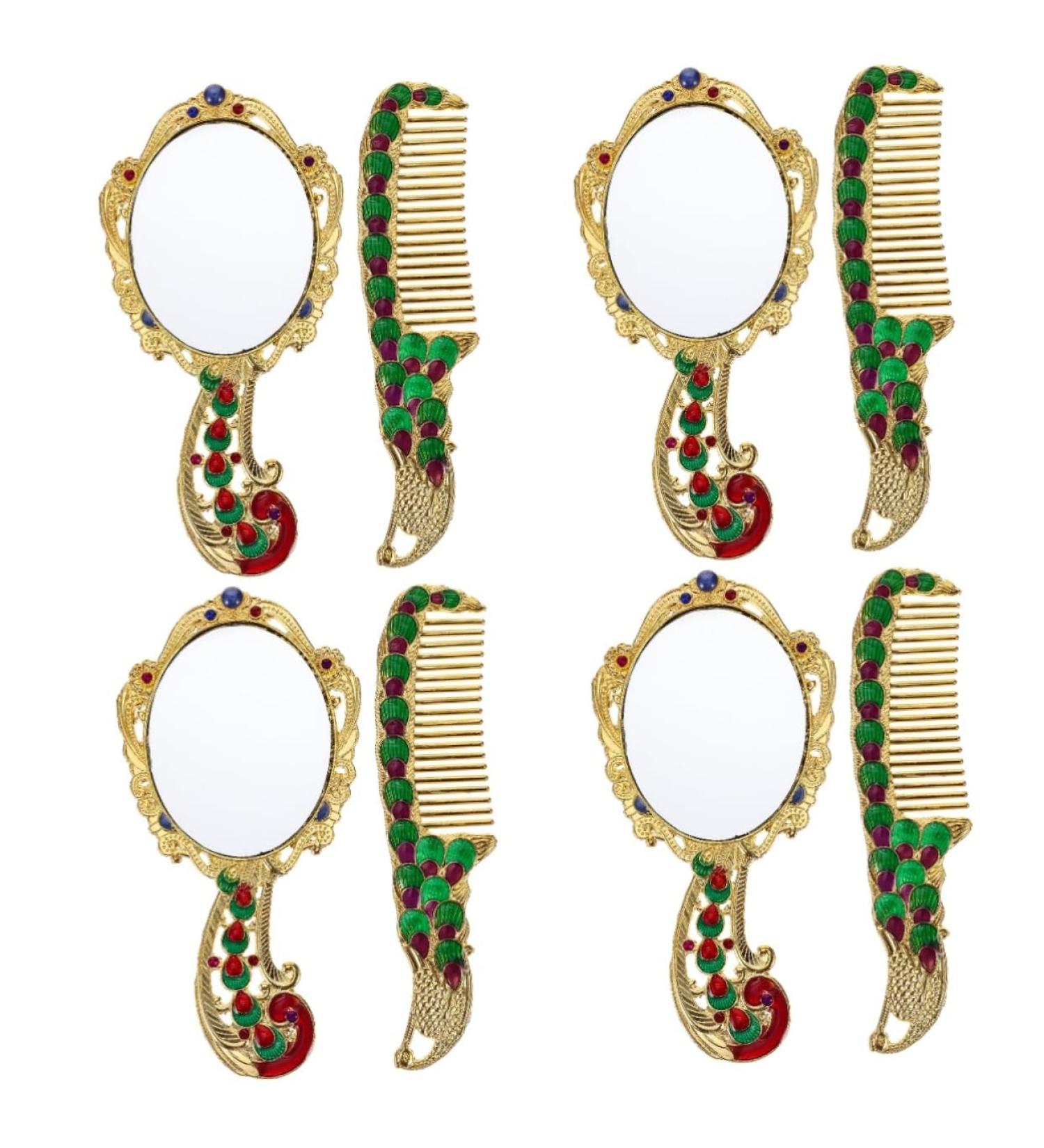 FRCOLOR 4 Sets Peacock Mirror Comb Makeup Mirror Cosmetic Mirror Asian Hair Comb Mini Comb Combs Antique Comb Women Mirror with Comb Portable Adjust Small Comb Miss Alloy - Buy Online on GoSupps.com