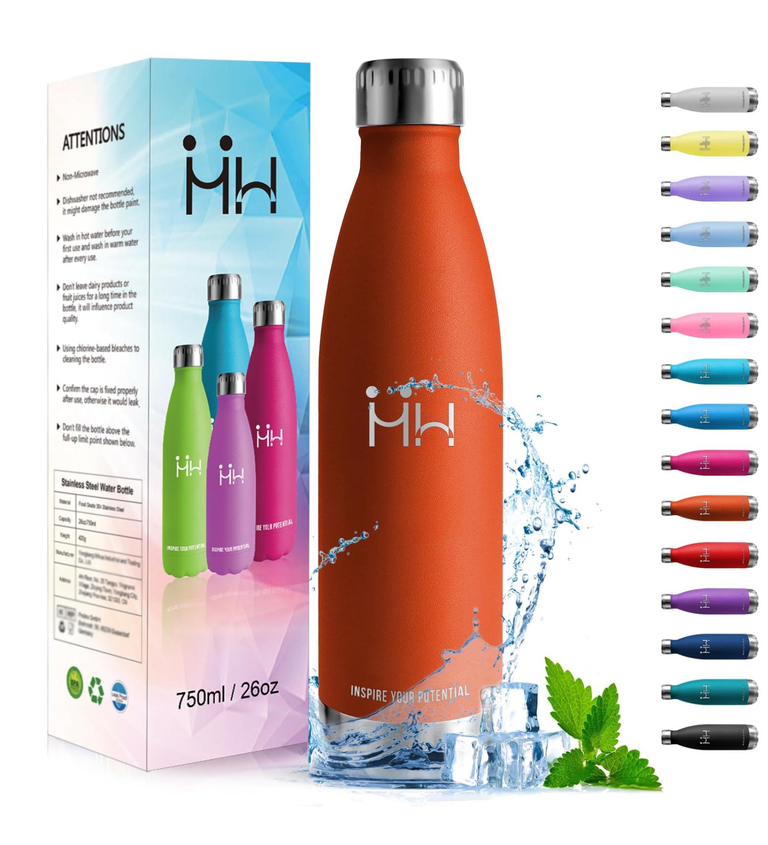 Buy Honeyholly 750ml Stainless Steel Thermal Bottle | BPA-Free Leak-Proof Water Bottle for Fitness Gym & Biking - 26oz Orange - Buy Online on GoSupps.com