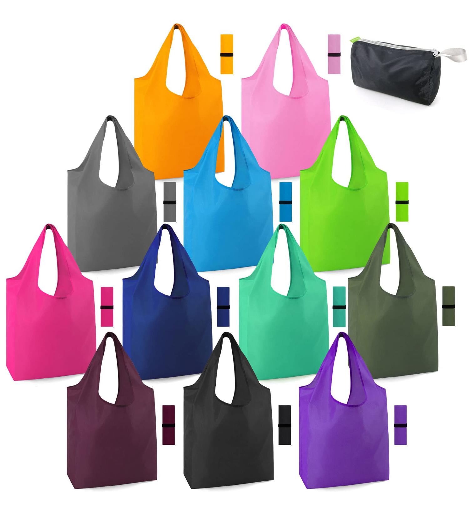 BeeGreen 12 Pack Bulk Reusable Grocery Bags - Durable, Machine Washable, X-Large 50LBS Capacity - Heavy Duty Folding Bags in Multicolor with Zipper Storage Bag - Buy Online on GoSupps.com