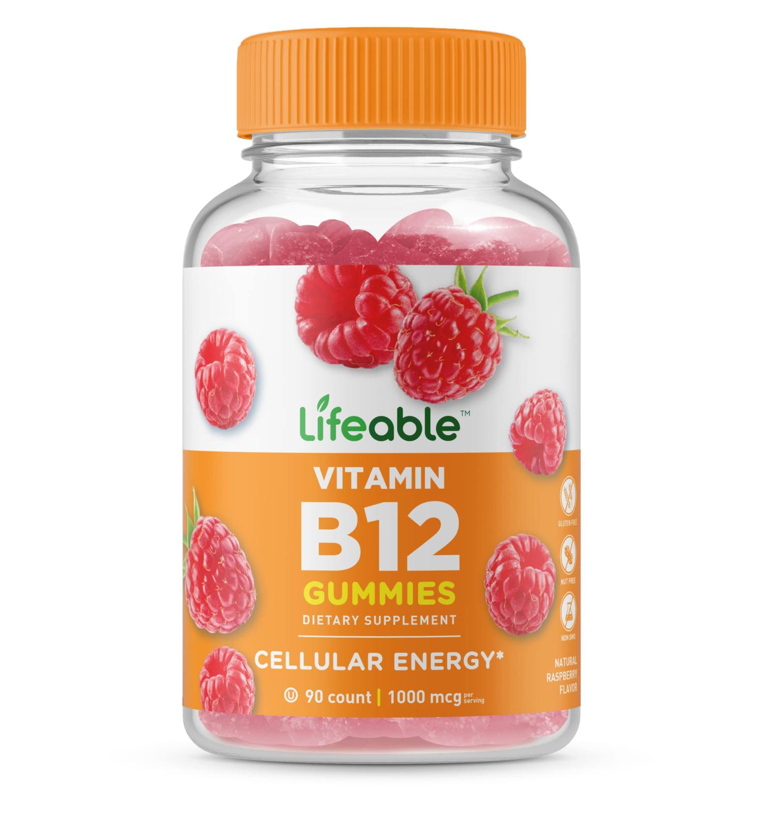 Lifeable Vitamin B12 1000 mcg Gummy Supplement - Natural Flavor for Energy & Mood Support - Gluten-Free Vegetarian Chewable B12 - 90 Gummies - Buy Online on GoSupps.com