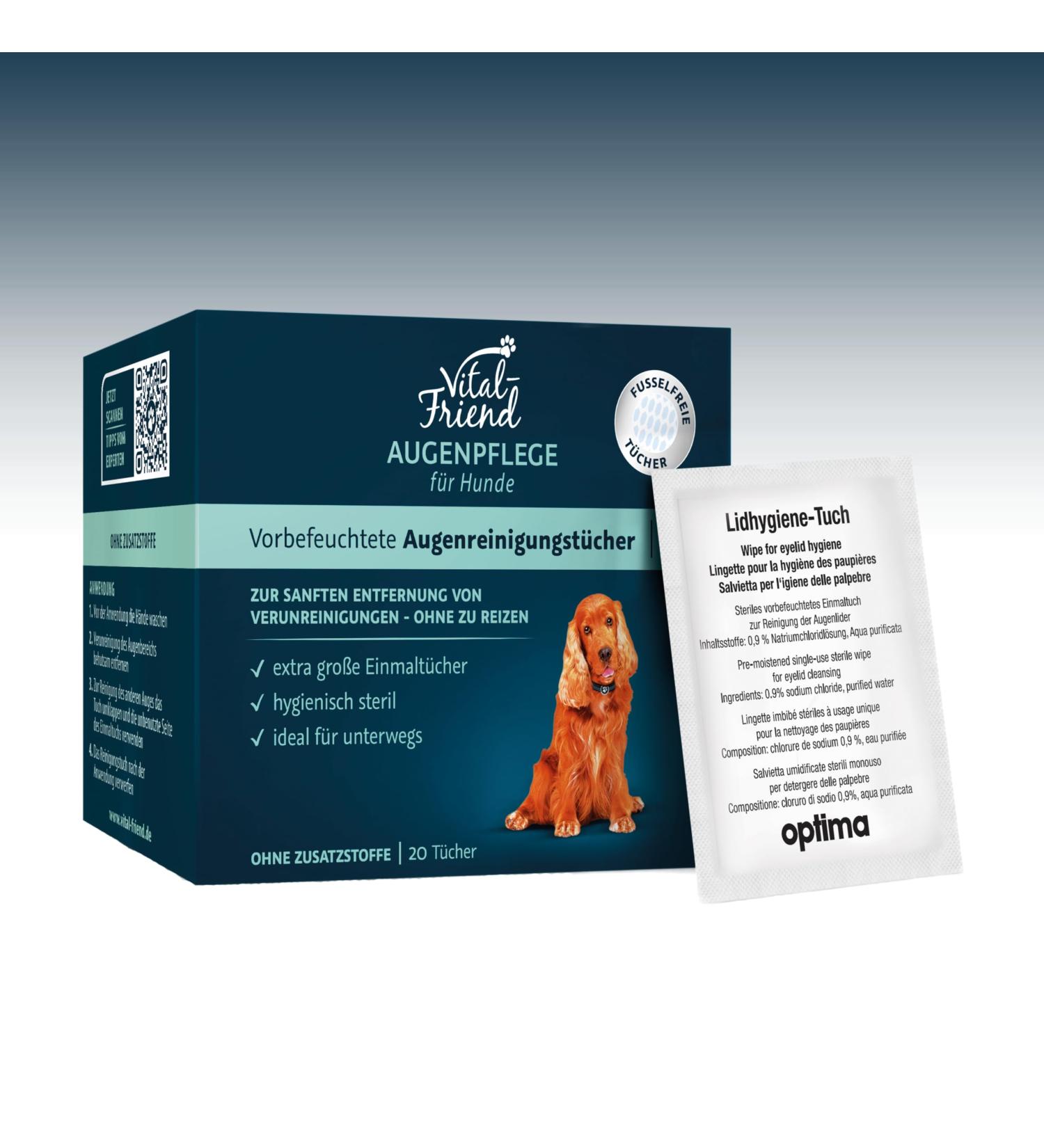 Vital-Friend Sterile Dog Eye Care Cloths - 20 Opaque Towels Preservative-Free Gentle Cleaning on the Go - Buy Online on GoSupps.com