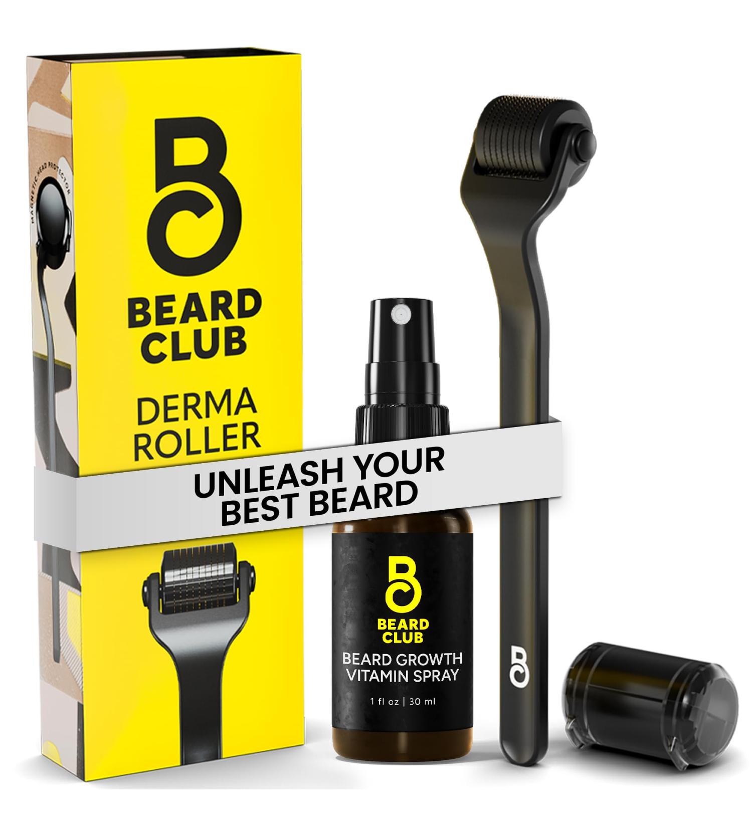 Beard Club Derma Roller & Biotin Beard Growth Spray - 540 Titanium Microneedles for Optimal Beard Care & Growth - Vitamin B7 & B5 Infused - Perfect for Men & Women - Buy Online on GoSupps.com