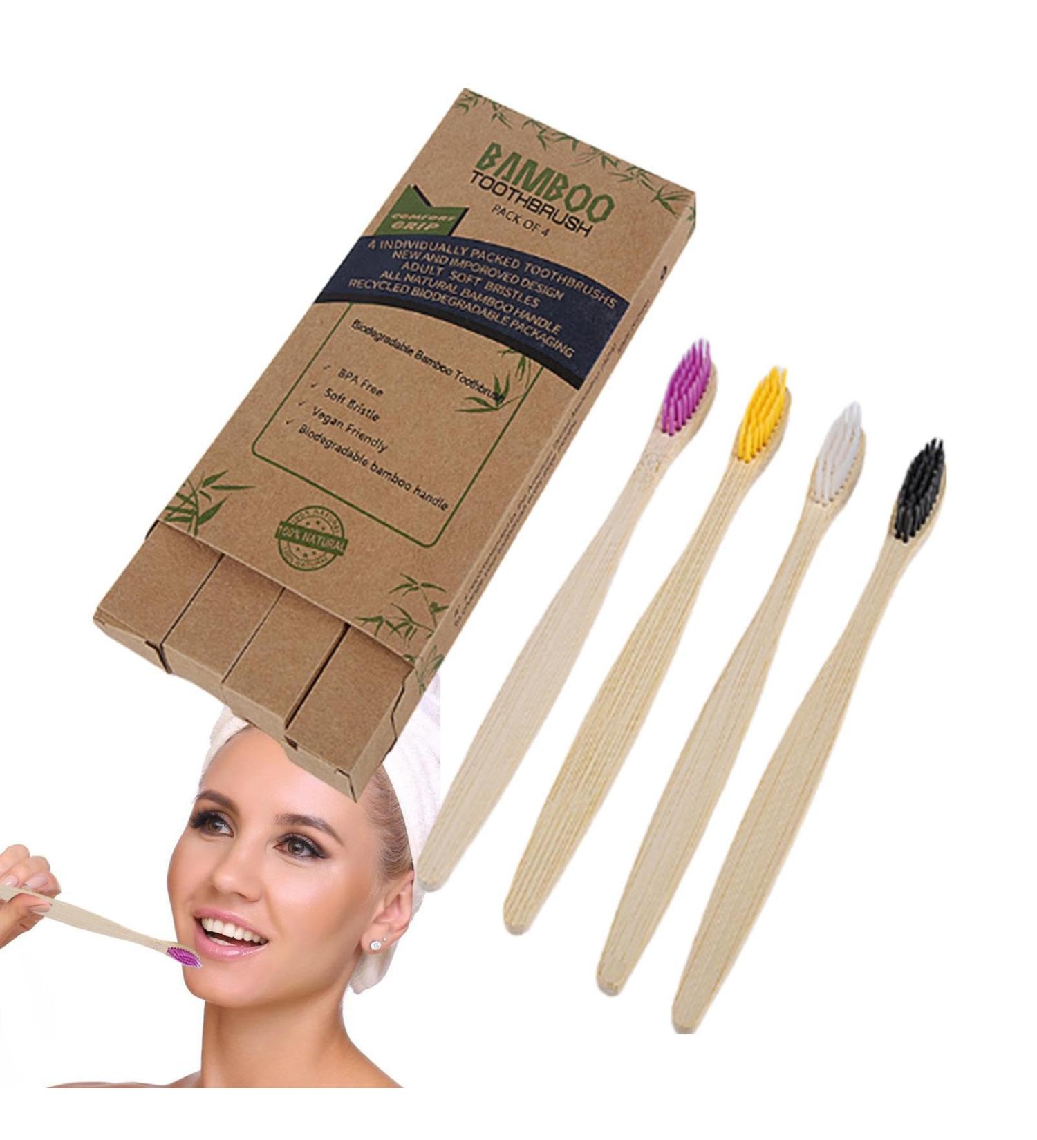 Eco-Friendly Wooden Toothbrushes | Soft Charcoal Bristles | Portable Travel Toothbrush for Men & Women in 4 Colors Tongfeng - Buy Online on GoSupps.com