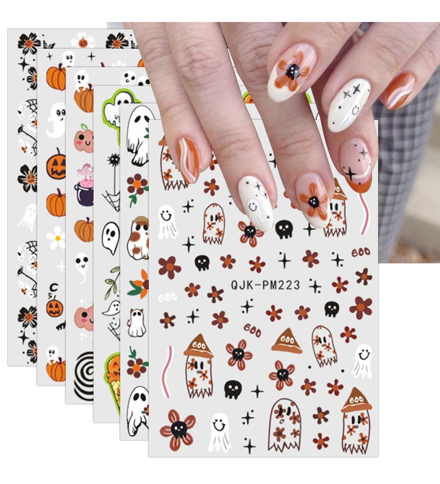 JMEOWIO 9 Sheets Halloween Nail Art Stickers Decals Self-Adhesive Cute Ghost Pumpkin Red Flower Nail Supplies Nail Art Design Decoration Accessories - Buy Online on GoSupps.com