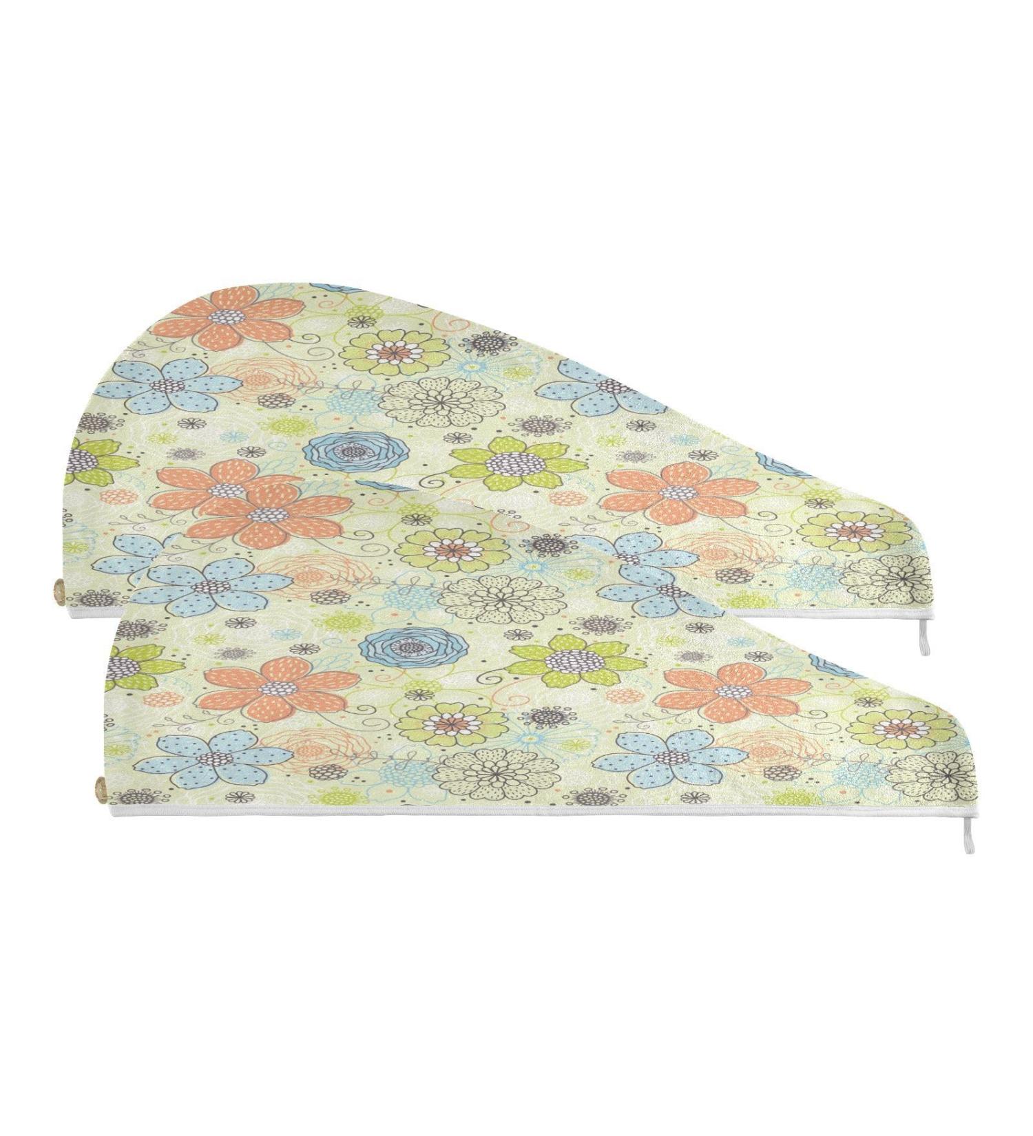 Vintage Daisy Flower Dry Hair Cap | 2 Piece Quick Drying Towel Set with Button Headband | Super Absorbent & Soft for Comfortable Use - Shop Now - Buy Online on GoSupps.com