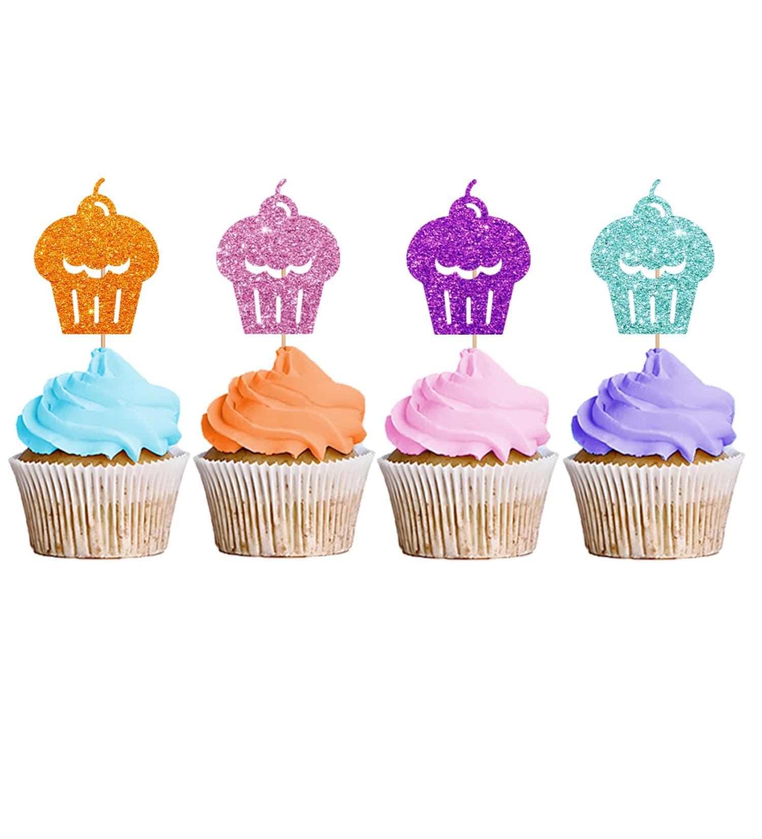 Sweet One Cupcake Toppers Two Sweet Birthday Cupcake Toppers Ice-cream Themed Dessert Picks Baby Girl Birthday Party Decoration - Pink & Purple Glitter - Buy Online on GoSupps.com