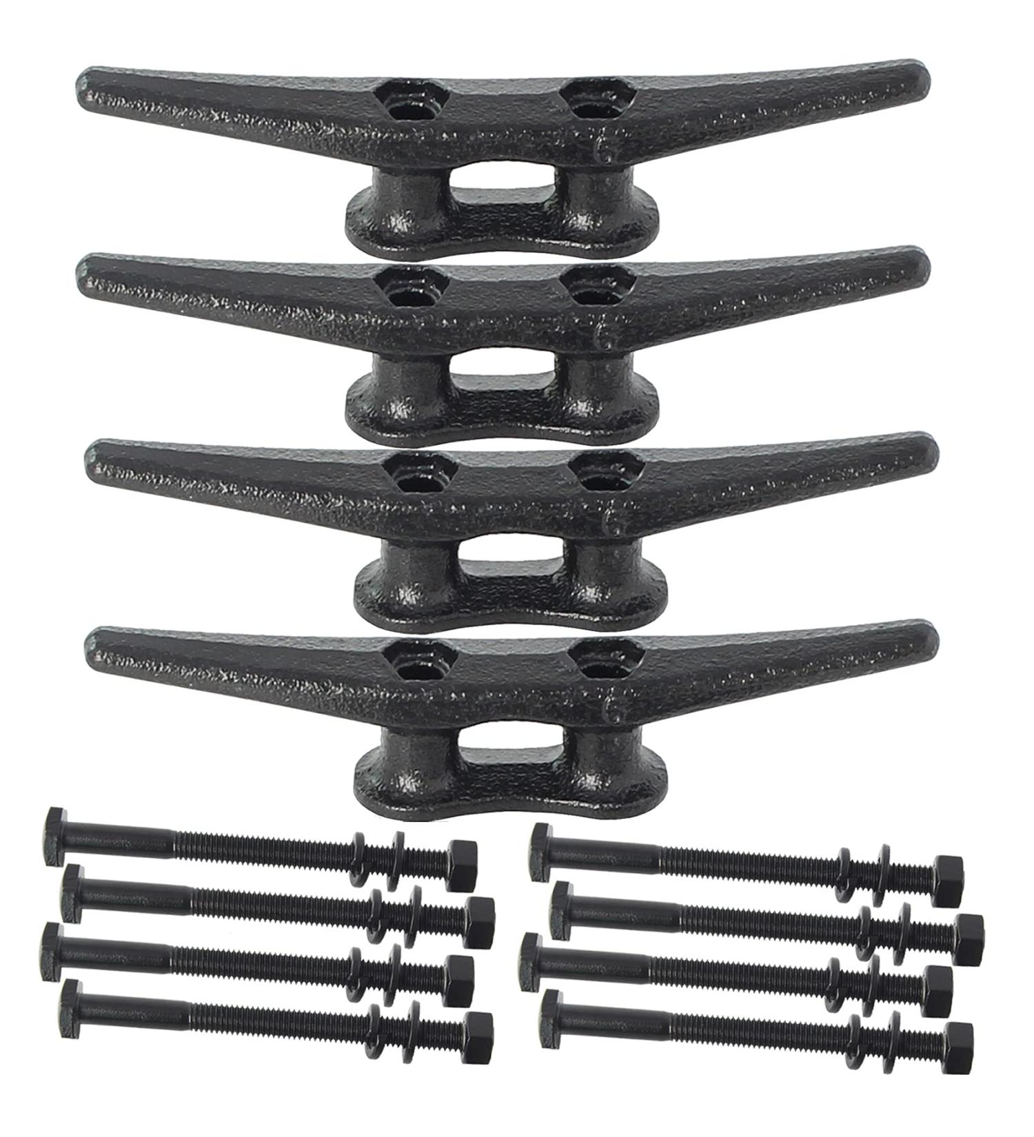 VEITHI 6-inch Boat Cleat - Electrophoretic Coated Black Dock Cleats (4 Pack) - Ideal Cleat Hook for Boat Docks, Decks, Piers - Hardware Included - Buy Online on GoSupps.com