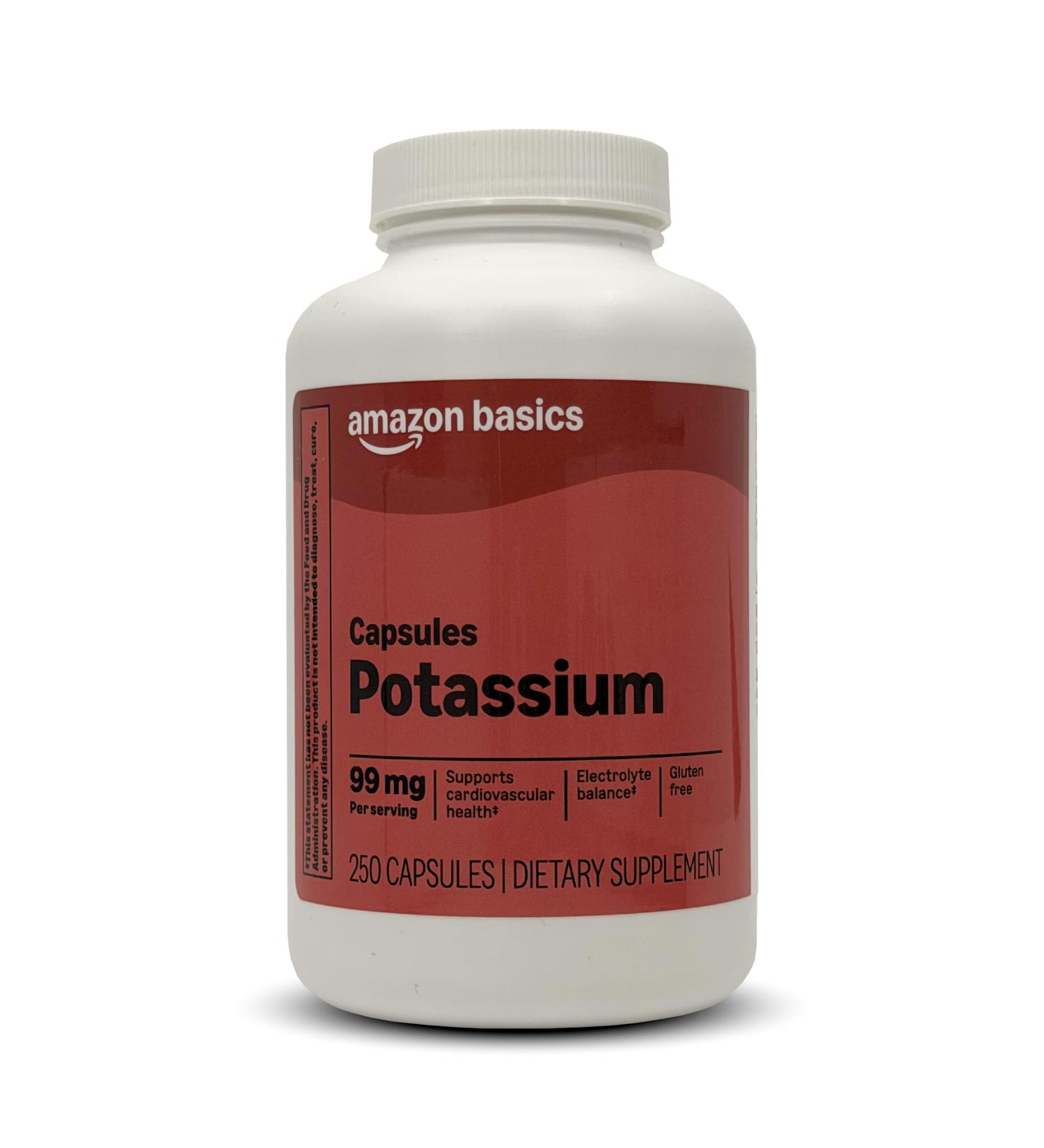 Amazon Basics Potassium Heart Health Caplets 99 mg 250 Count - Buy Online on GoSupps.com