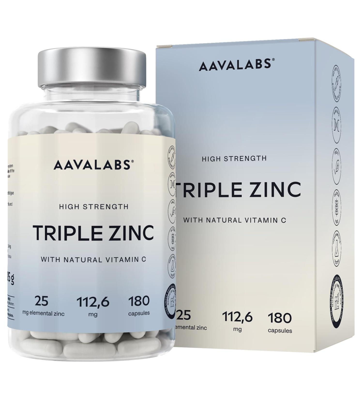 Zinc 25mg + Vitamine C - 3 Formes: Zinc Bisglycinate Picolinate Monomethionine Triple Zn Complement Alimentaire Haute Puissance Formule Spectre Complet - 180 Gelules - Buy Online on GoSupps.com
