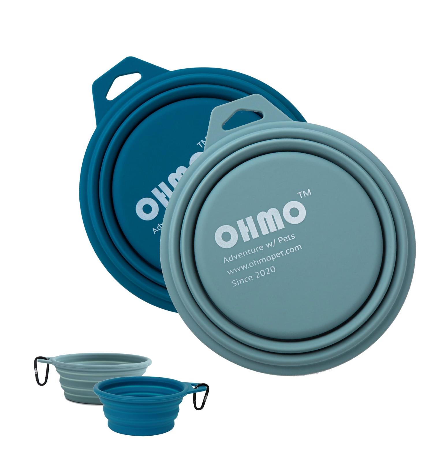 Buy Ohmo Foldable Dog Bowl Set - 2 Premium Silicone Pet Water Bowls (400ml) for Dogs & Cats - Portable & Perfect for Outdoor Camping - Dark Blue & Light Blue - Buy Online on GoSupps.com