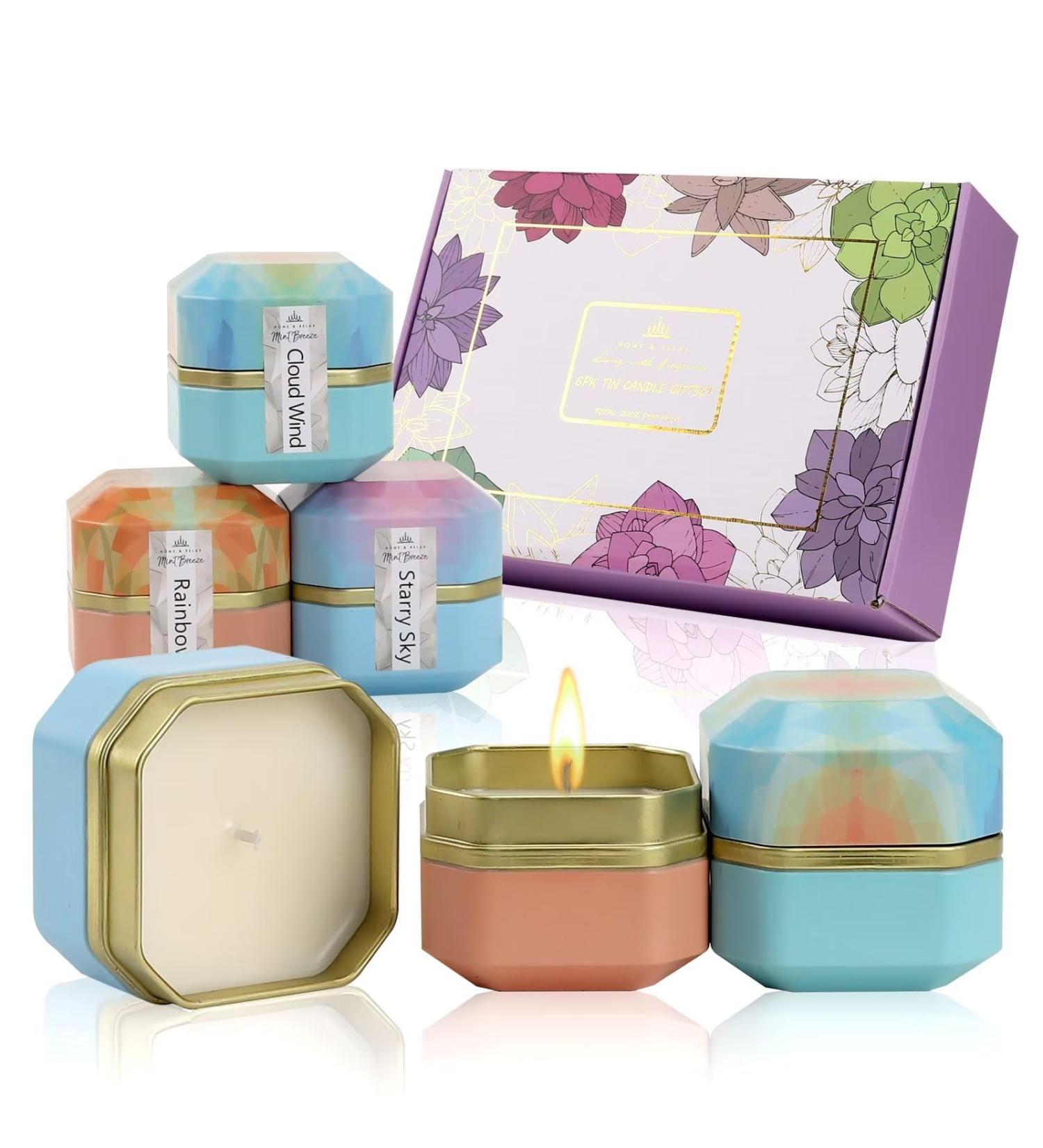 HOME & RELAX Scented Candles - 6 Sets Tin Box | Perfect Gift for Hydrotherapy Weddings Birthdays & More | Long Lasting Candles for Home & Special Occasions - Buy Online on GoSupps.com