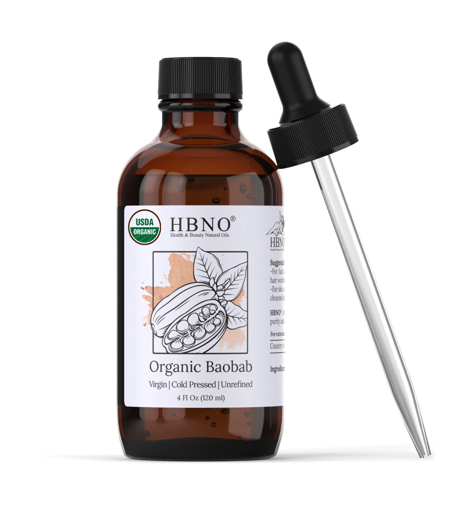 HBNO Organic Baobab Oil - 4 OZ | Cold Pressed Natural Carrier Oil for Massage Aromatherapy DIY Soap Making Face Body & Hair - Value Size - Buy Online on GoSupps.com