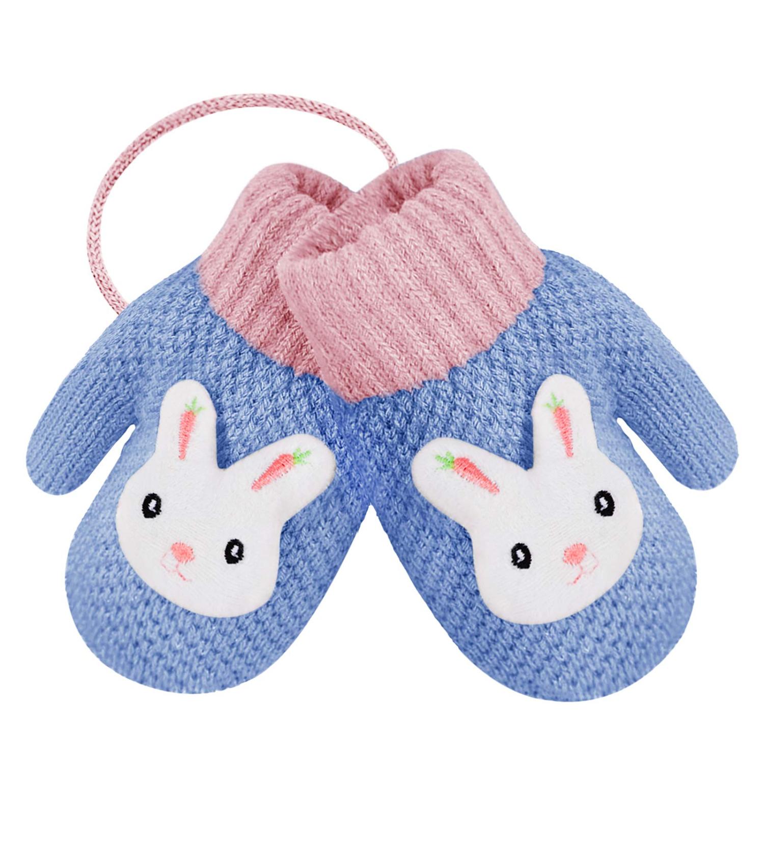 Girls Boys Cute Fox Knitting Short Full Finger Gloves Toddler Kids Winter Thermal Plush Lining Cycling Camping Gloves Mitten for 1-3 Yrs Blue/3d Rabbit - Buy Online on GoSupps.com