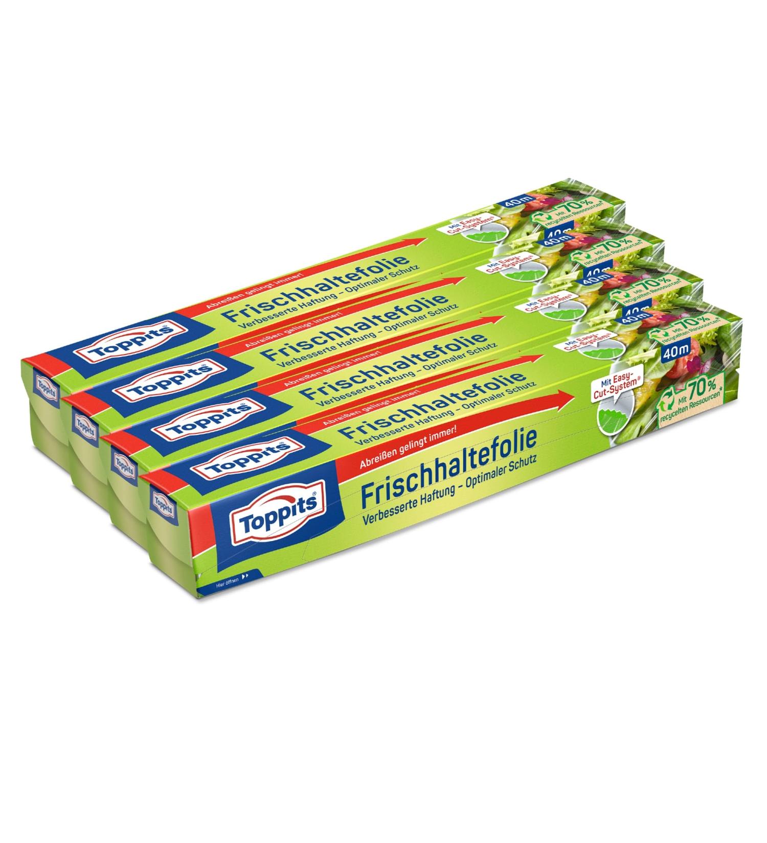 Toppits Cling Film 4x40m - Eco-Friendly 3-Layer Self-Adhesive Wrap Made from 70% Recycled Materials - Ideal for Food Storage - Buy Online on GoSupps.com